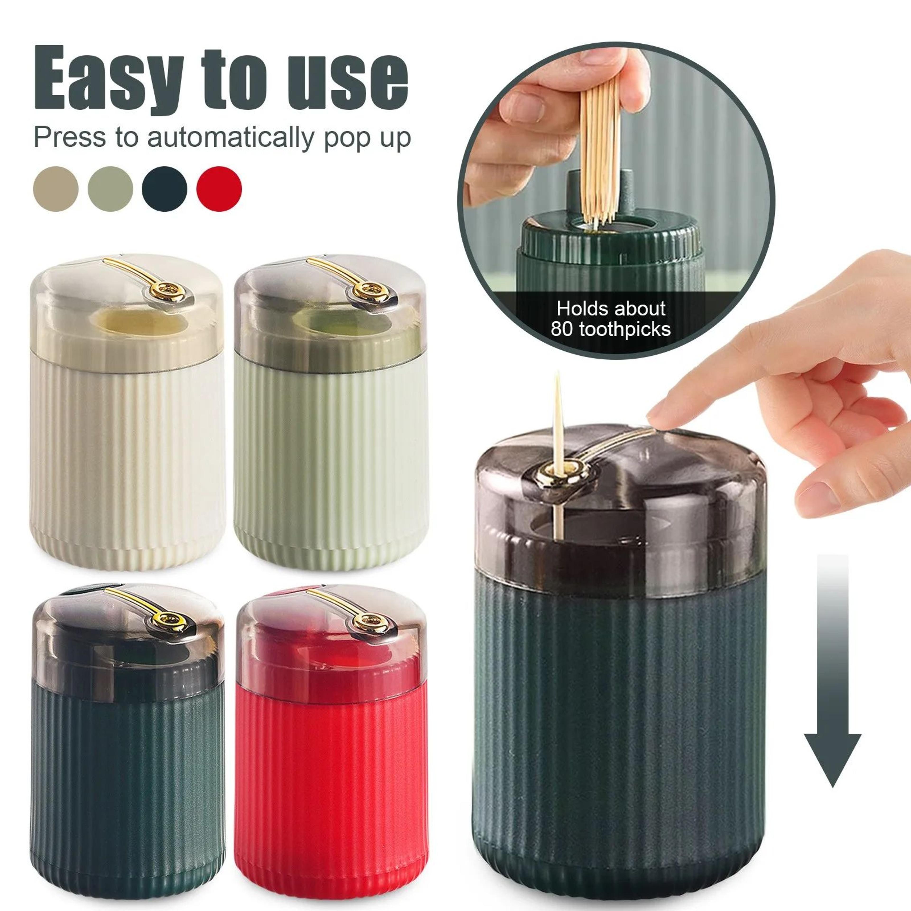 automatic pop-up toothpick dispenser – portable press-type toothpick holder with transparent lid & storage container