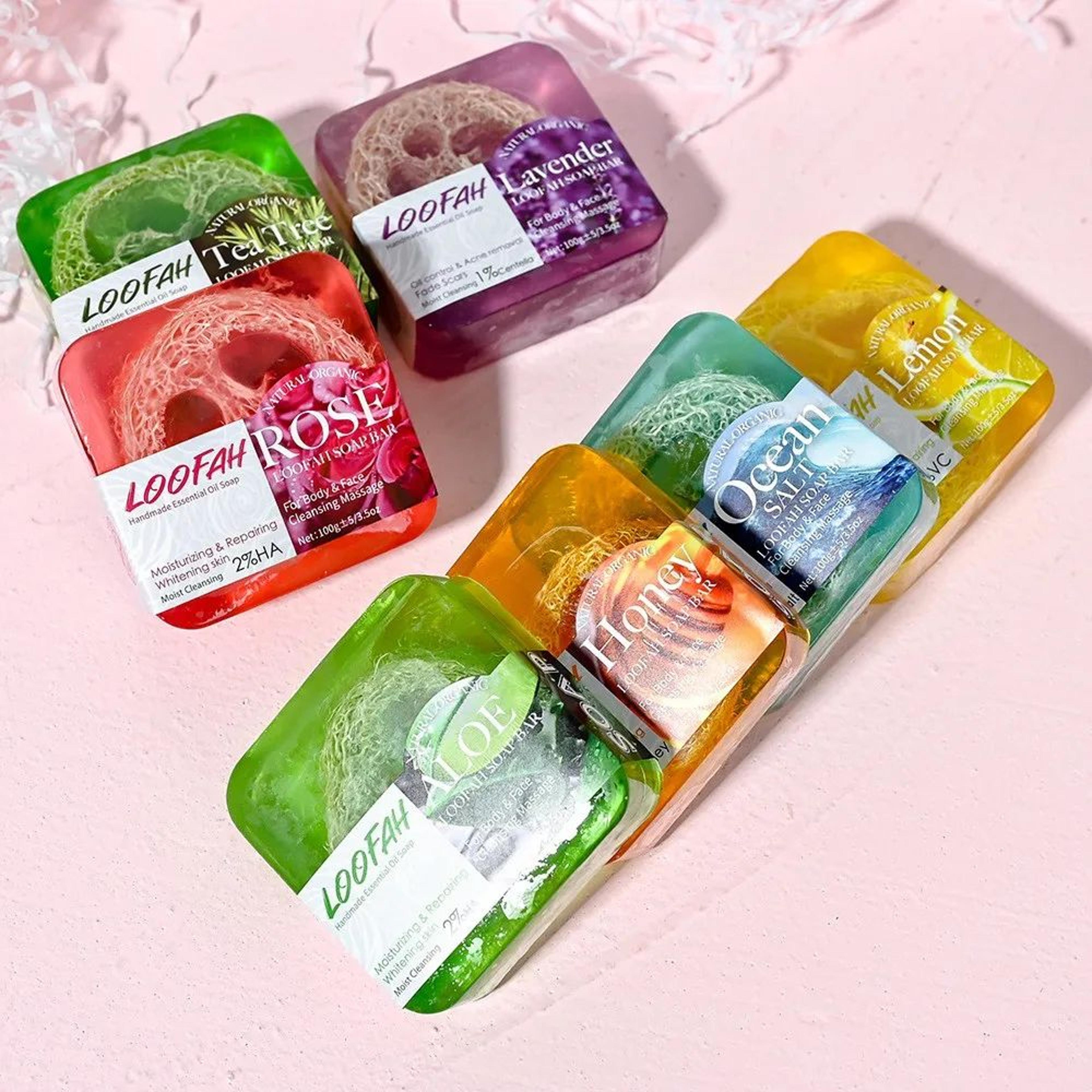 handmade kojic acid loofah soap – 100g botanical exfoliating cleansing bath bar with essential oils for skin care