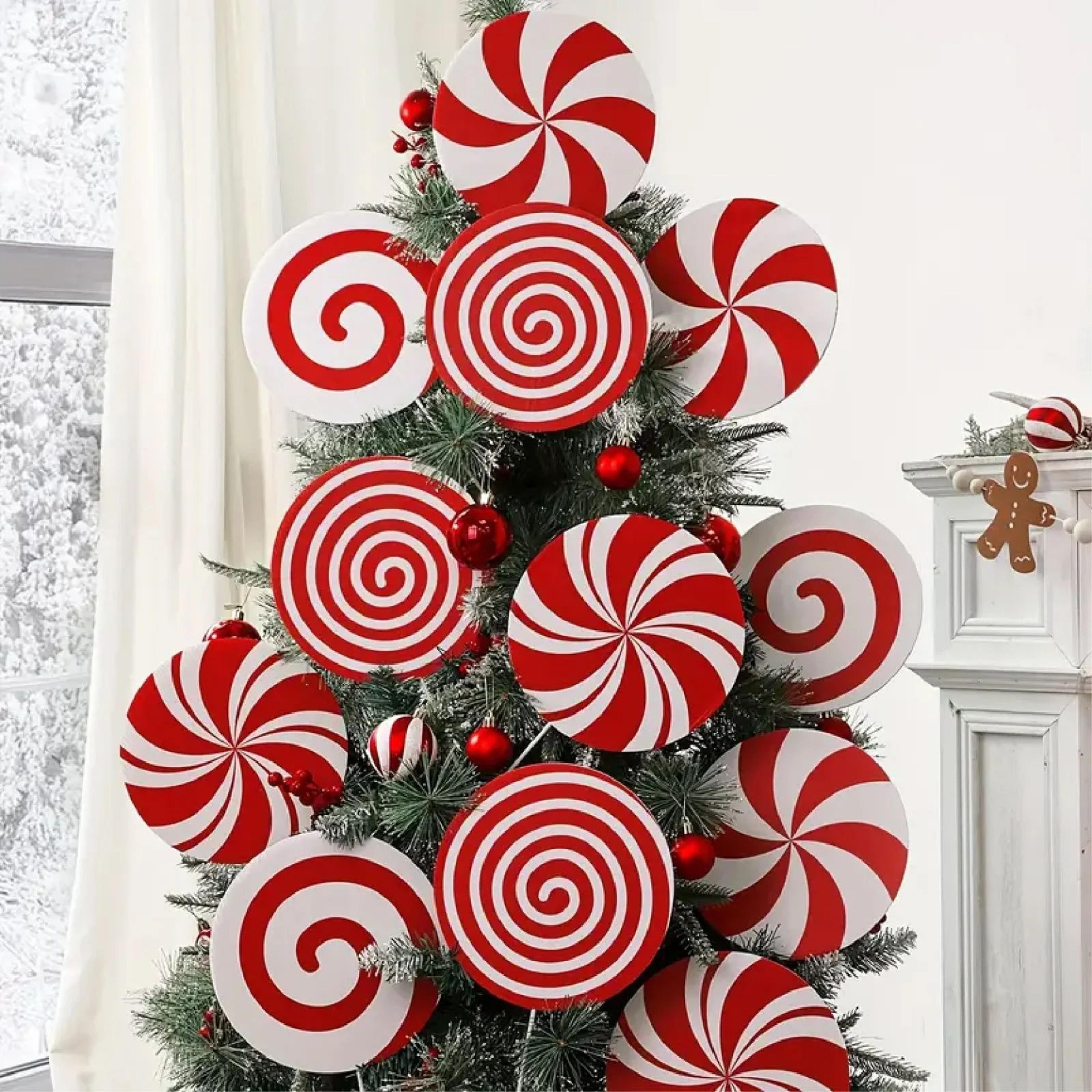 christmas candy cane ornaments set – red & white peppermint lollipop swirls and sticks for christmas tree holiday decor