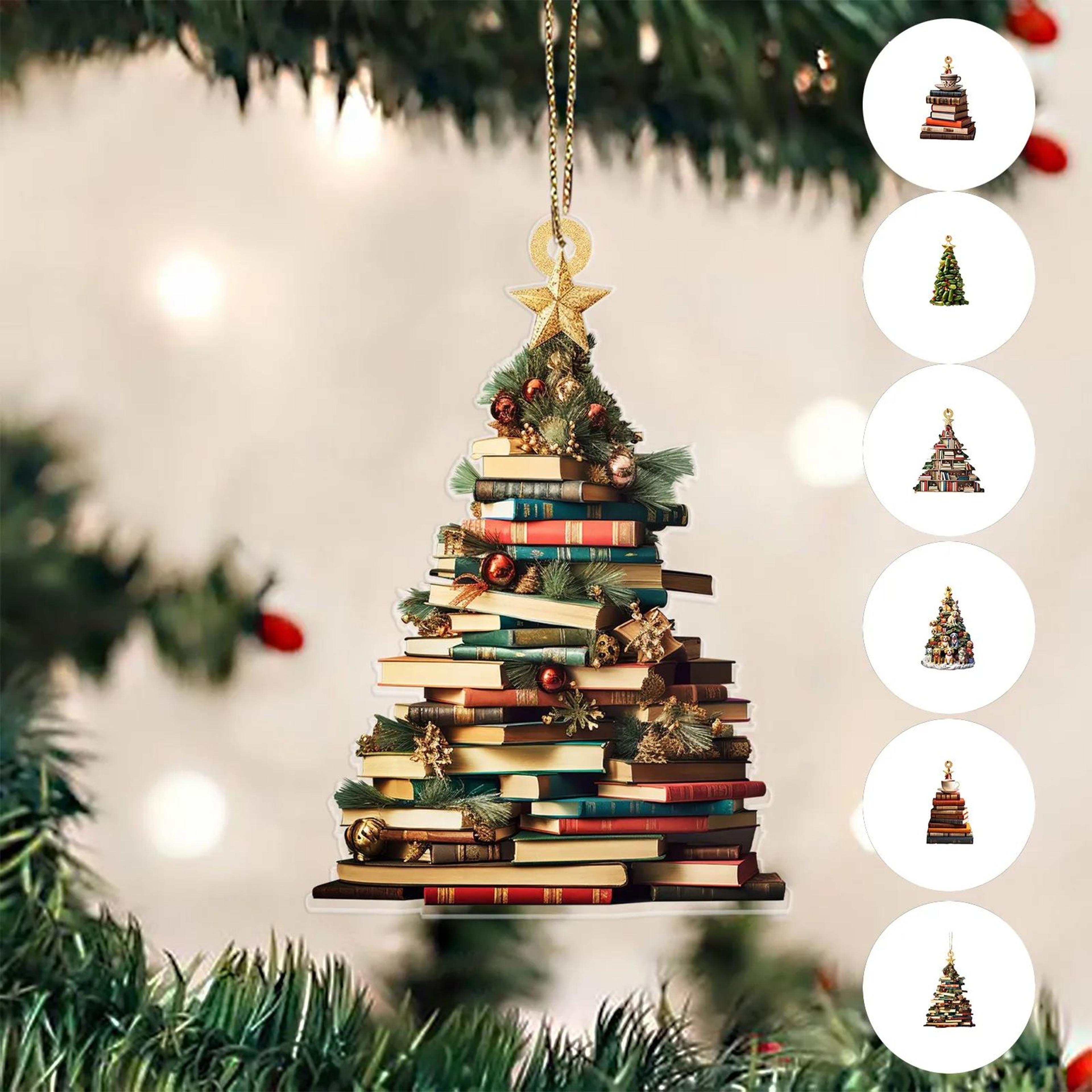 christmas tree acrylic book ornament – festive tree pendant for xmas hanging decorations & winter holiday decor