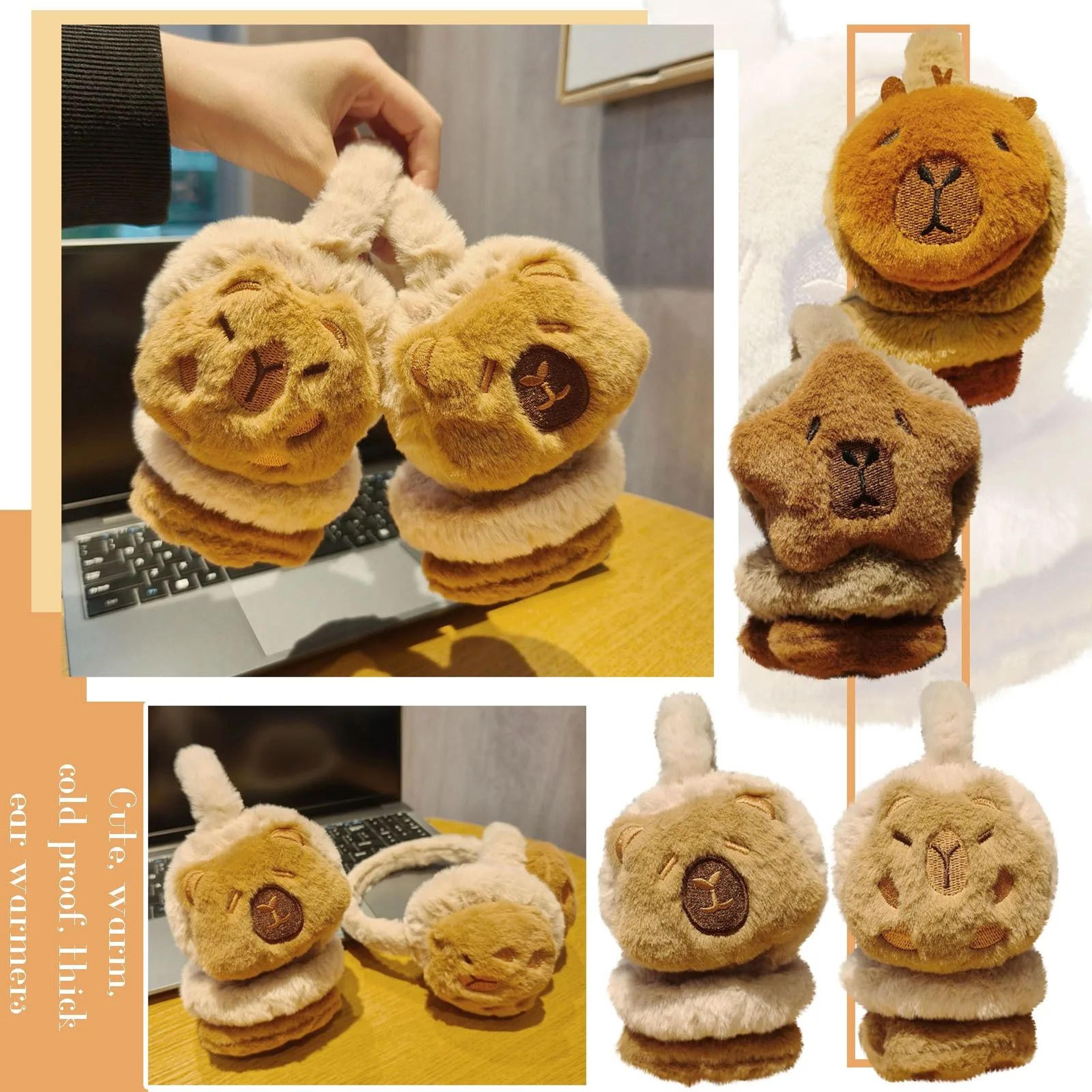 cute capybara plush earmuffs – soft windproof winter ear warmers for girls, women & kids, cozy cold weather earflaps