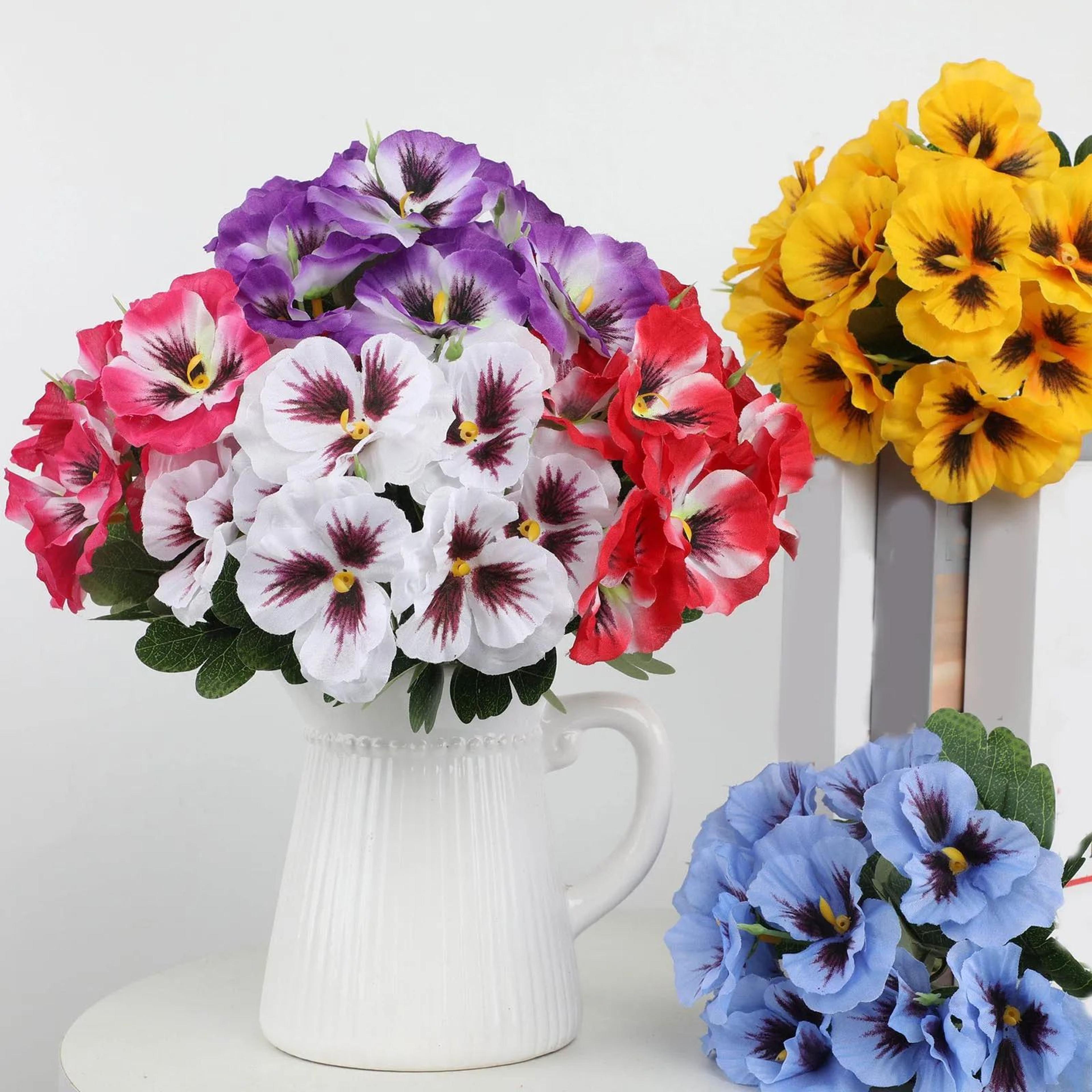 artificial pansy flowers – uv resistant faux silk flower bundle for vase, garden, porch, patio, indoor & outdoor decor
