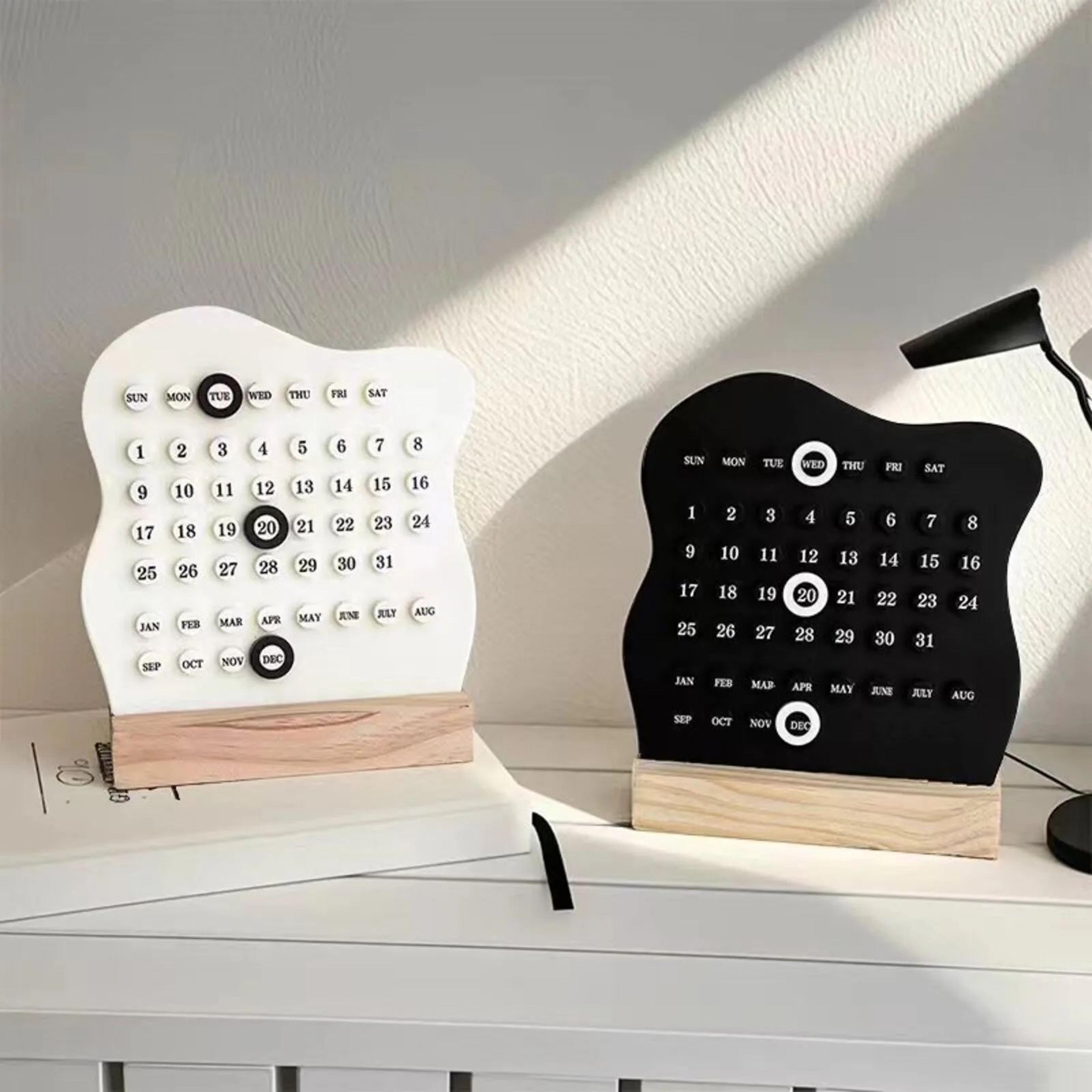 mini diy wooden perpetual calendar – adjustable month date week display, montessori desktop calendar for home office des
