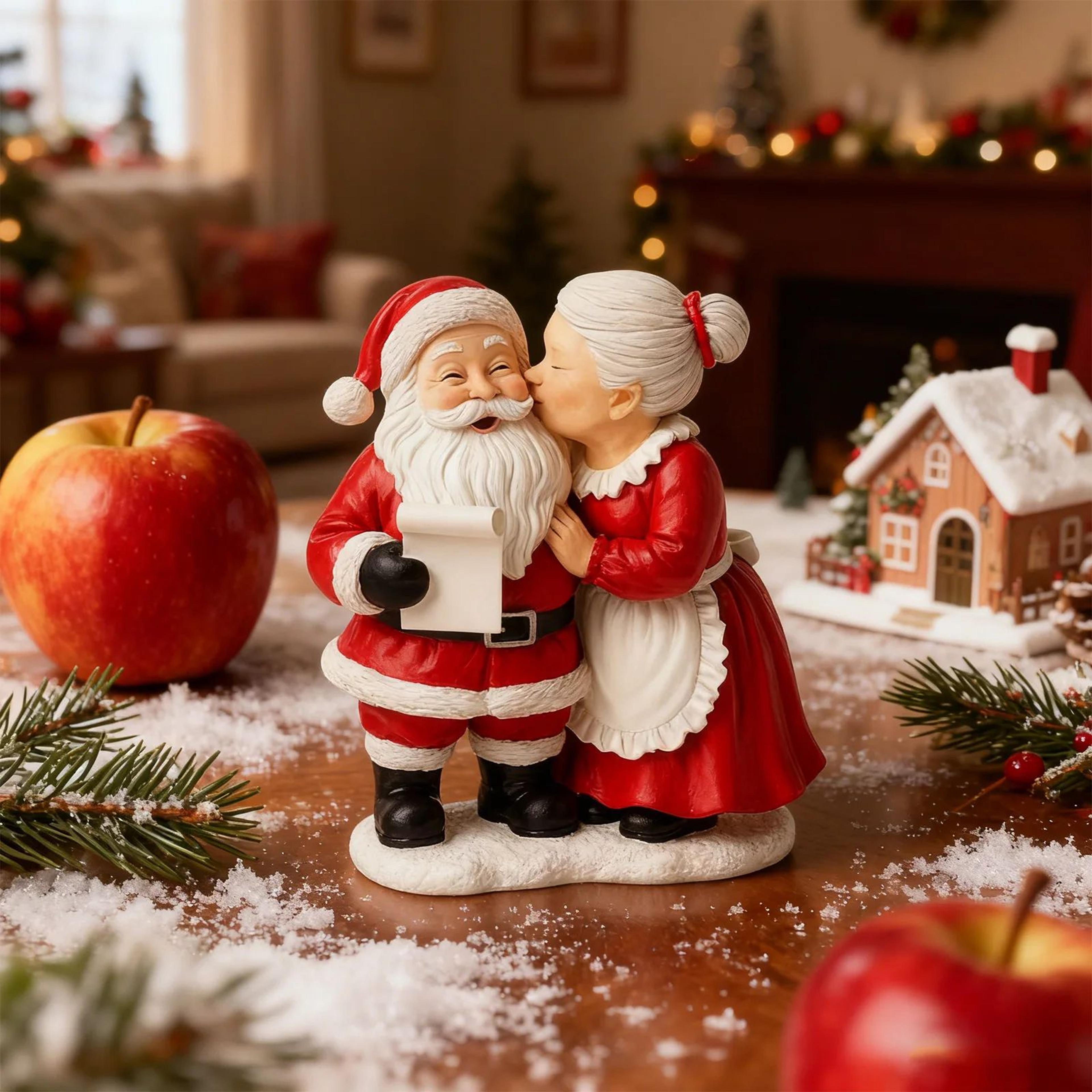 santa claus couple resin statue – hand-painted christmas mantel tabletop decor, retro holiday figurine ornament