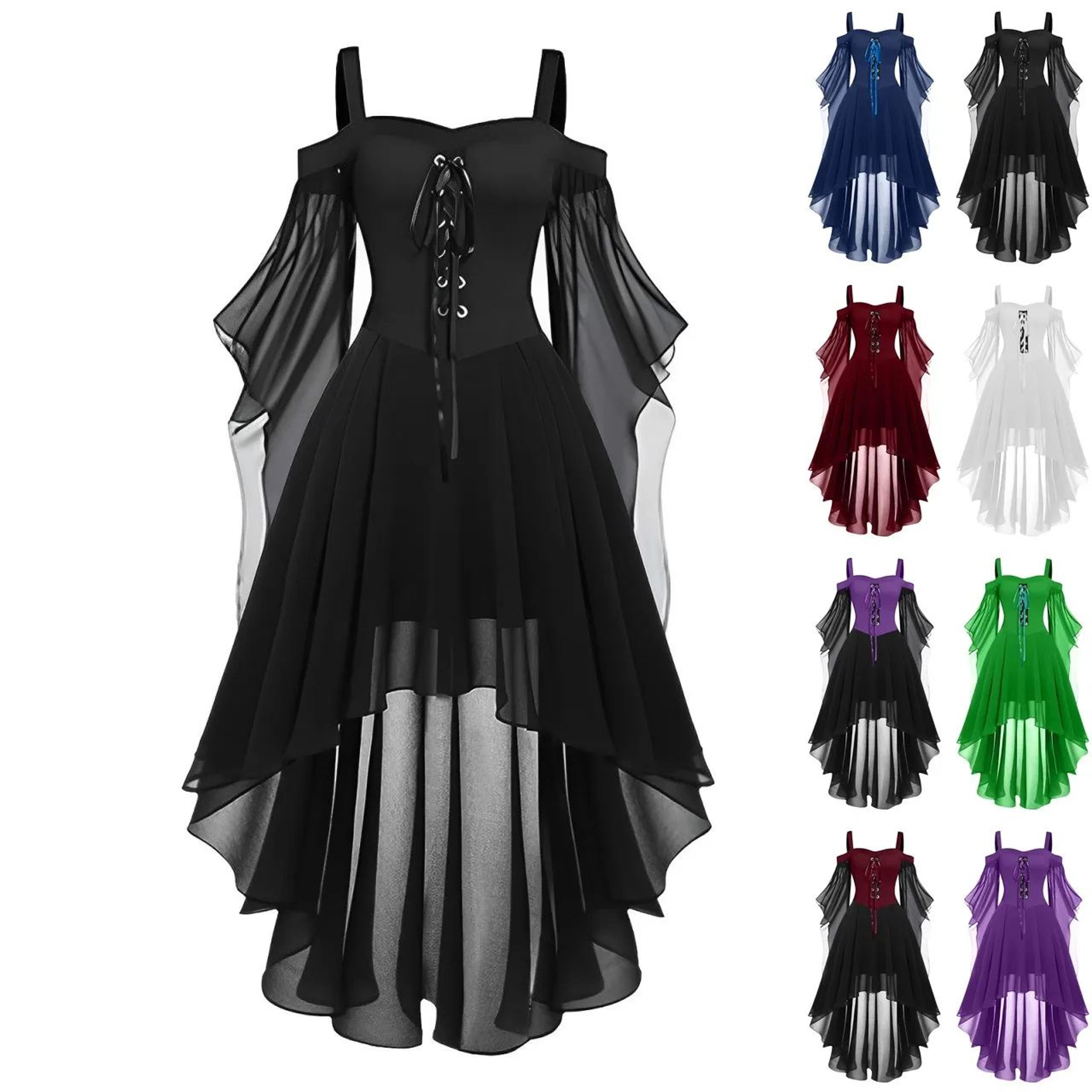 women's medieval witch dress – plus size gothic halloween costume with cold shoulder butterfly sleeves, carnival outfit