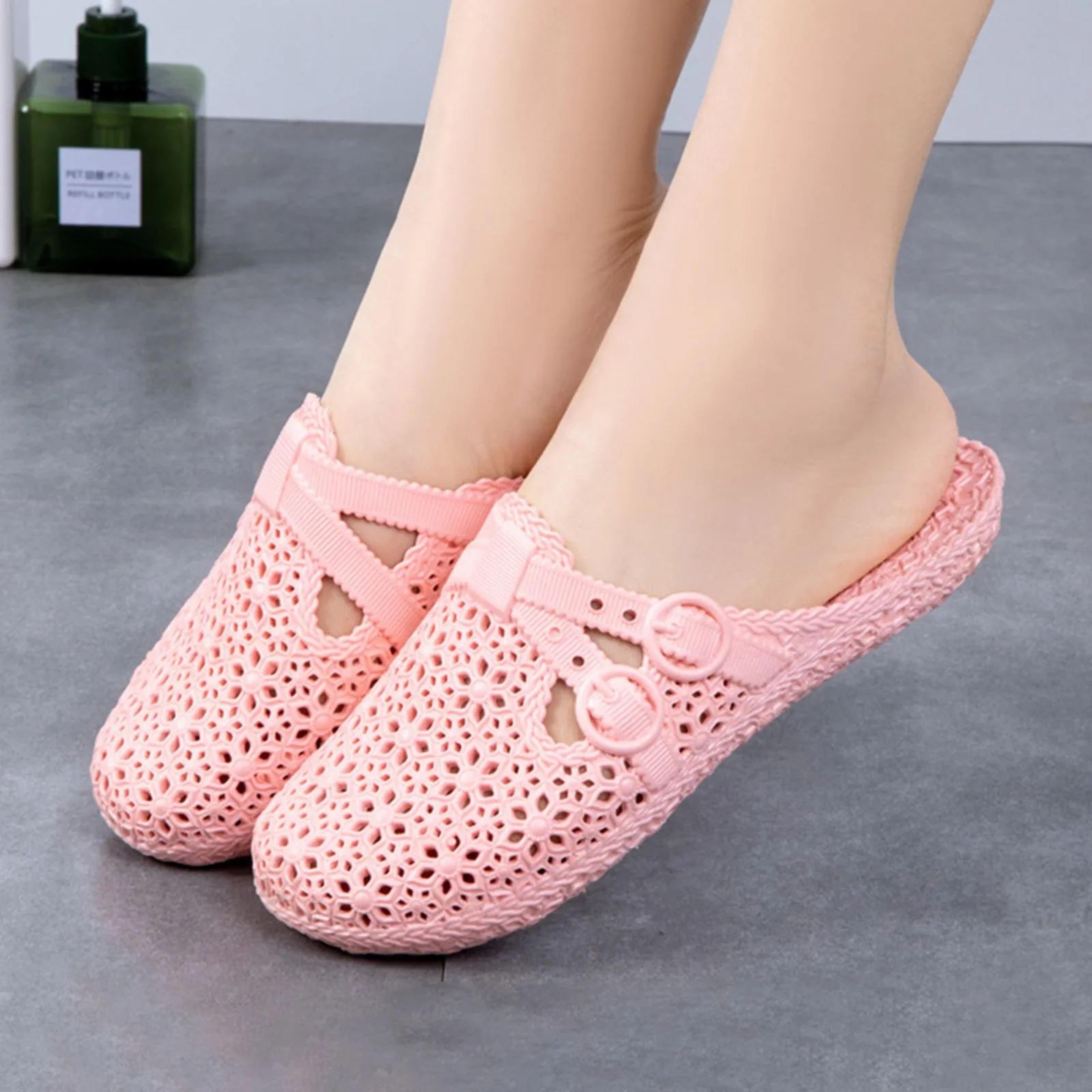 women's breathable hollow-out slippers – casual round toe slip-on flat outdoor summer shoes with buckle