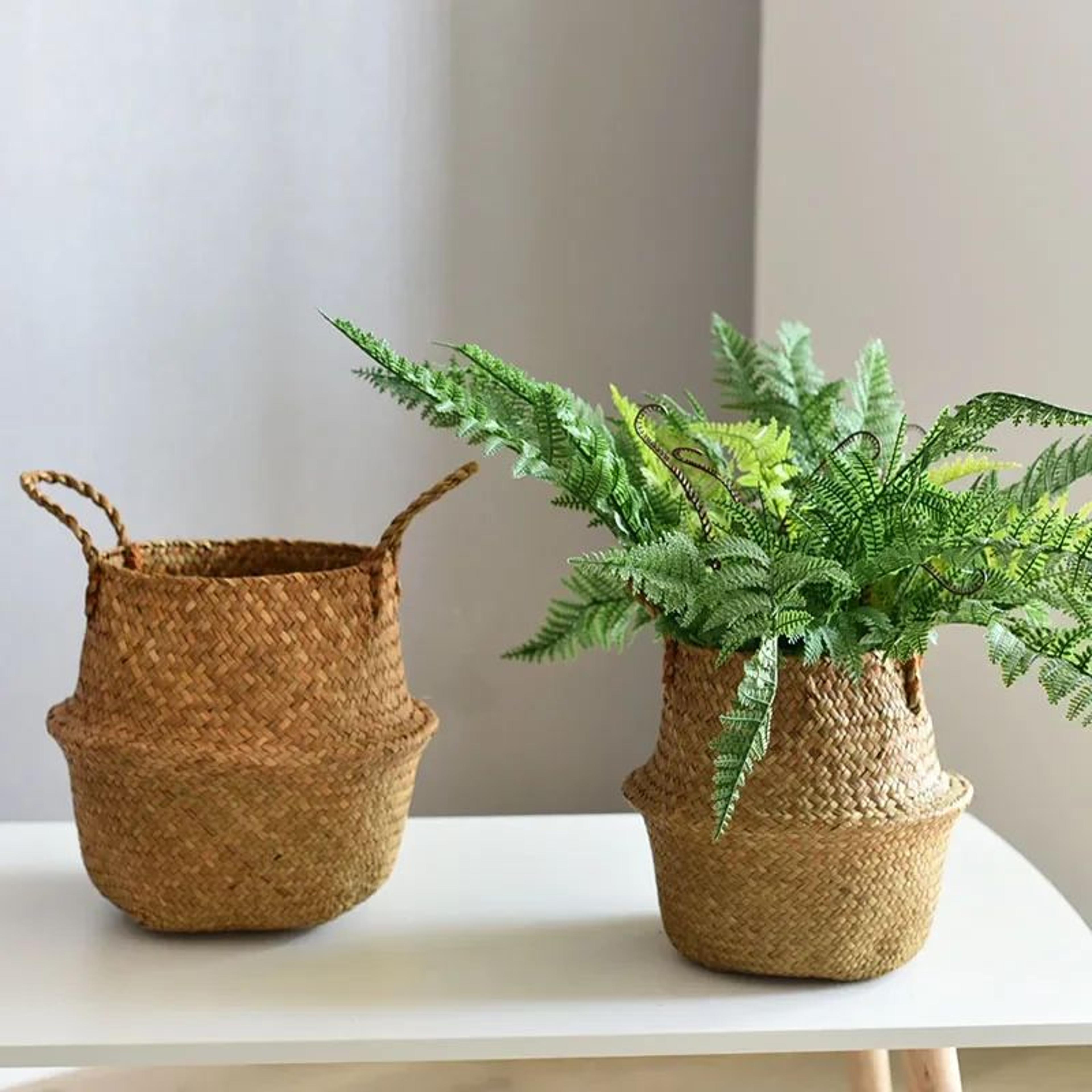 wicker storage basket – seagrass woven flower pot planter, decorative laundry basket & household organizer for home gard