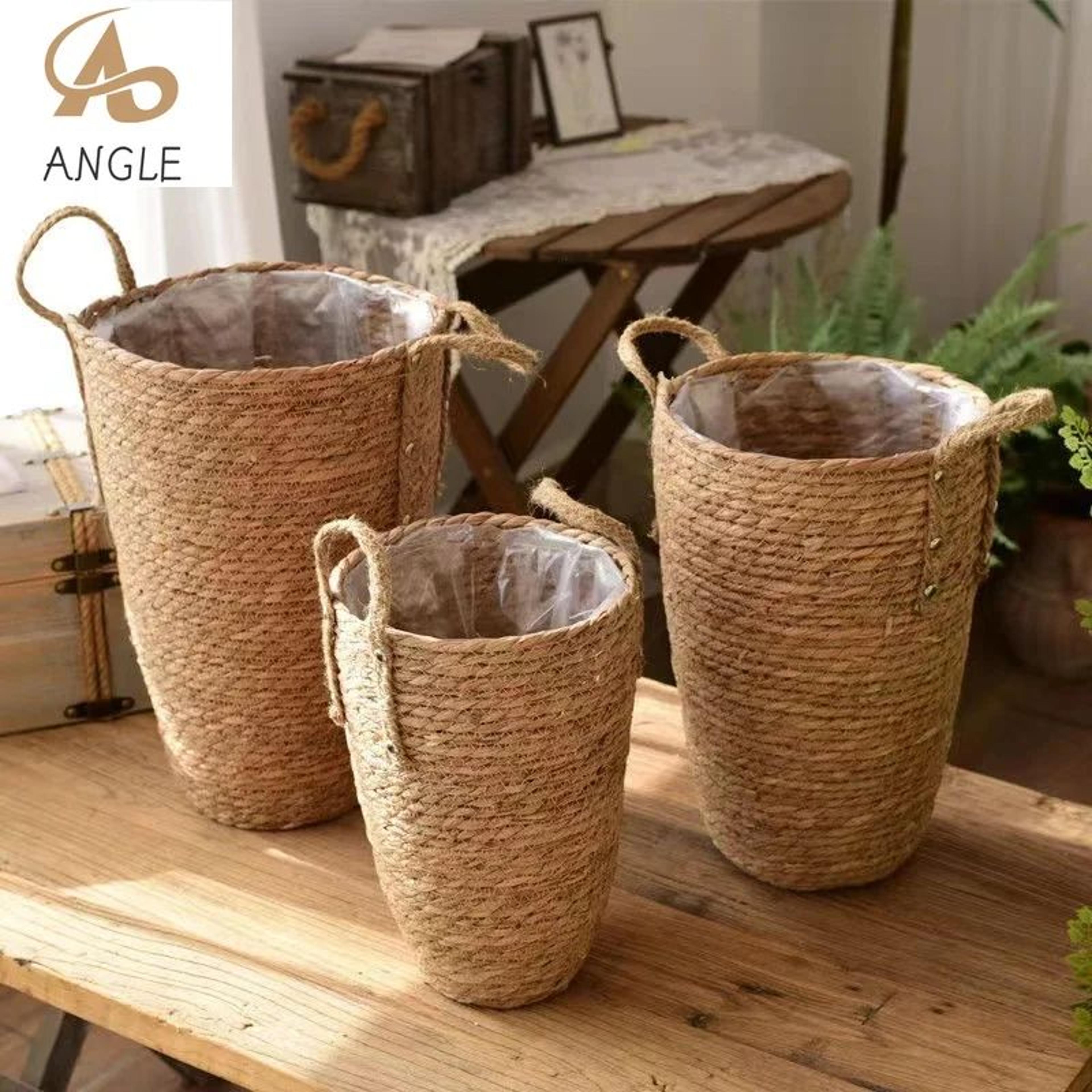 tall natural wicker planter basket – woven rattan flower pot, floor vase, laundry & toy storage basket for home garden d