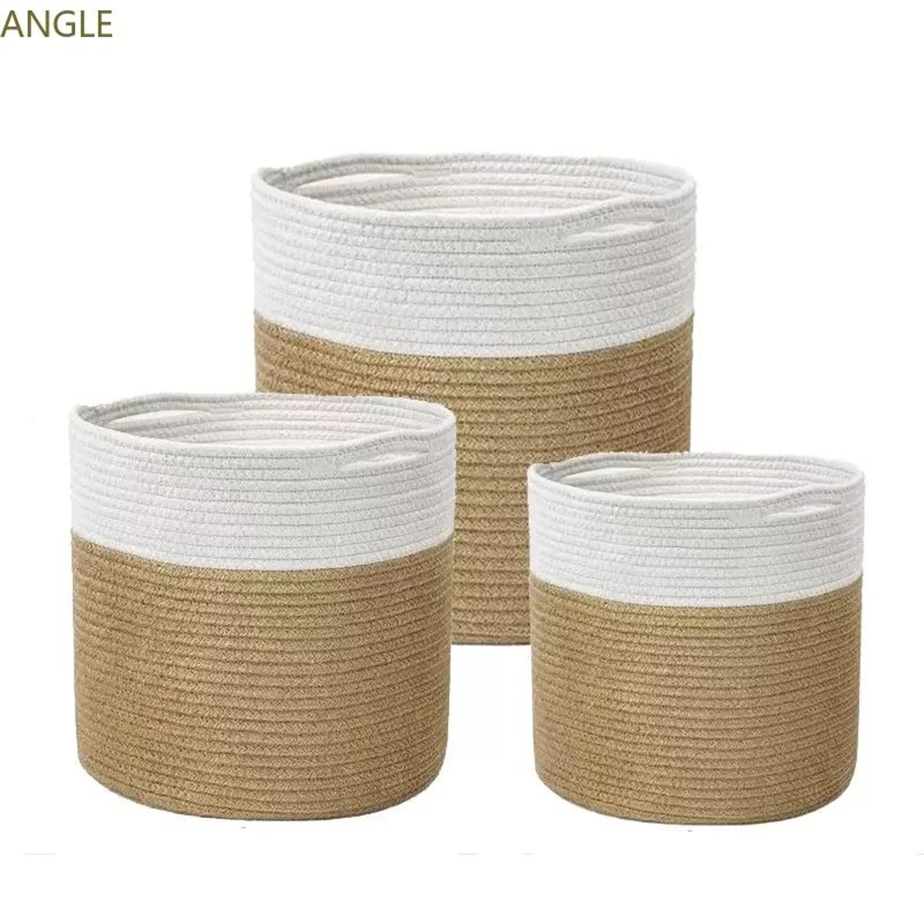 cotton rope plant basket – natural woven boho storage bin with handles for indoor planters, laundry, toys & blankets