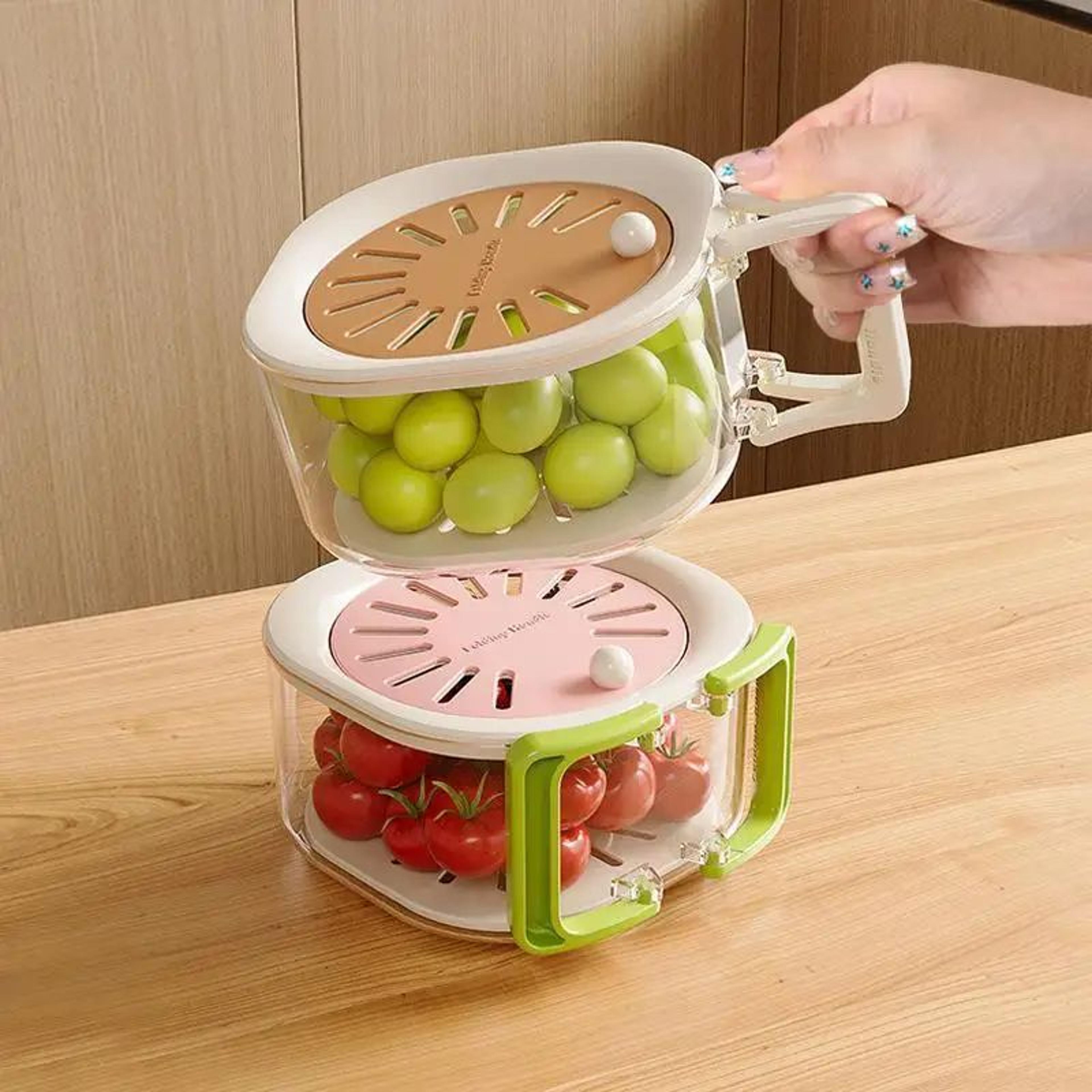 2-in-1 vegetable washing basin – double-layer fruit & veggie strainer with lid, drain basket for kitchen food prep