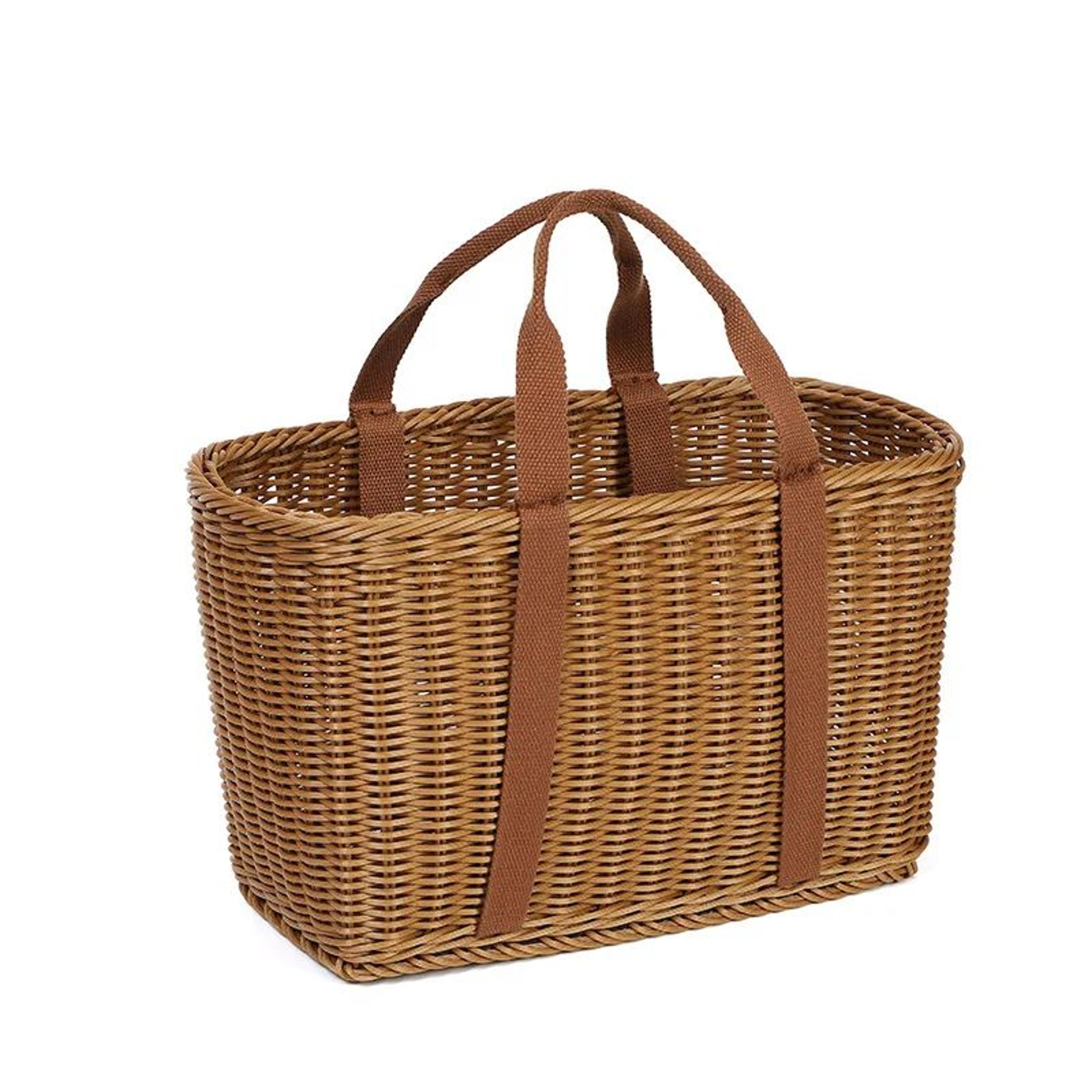 japanese woven storage basket – large imitation rattan shopping & picnic basket with handle for fruit, vegetables & snac