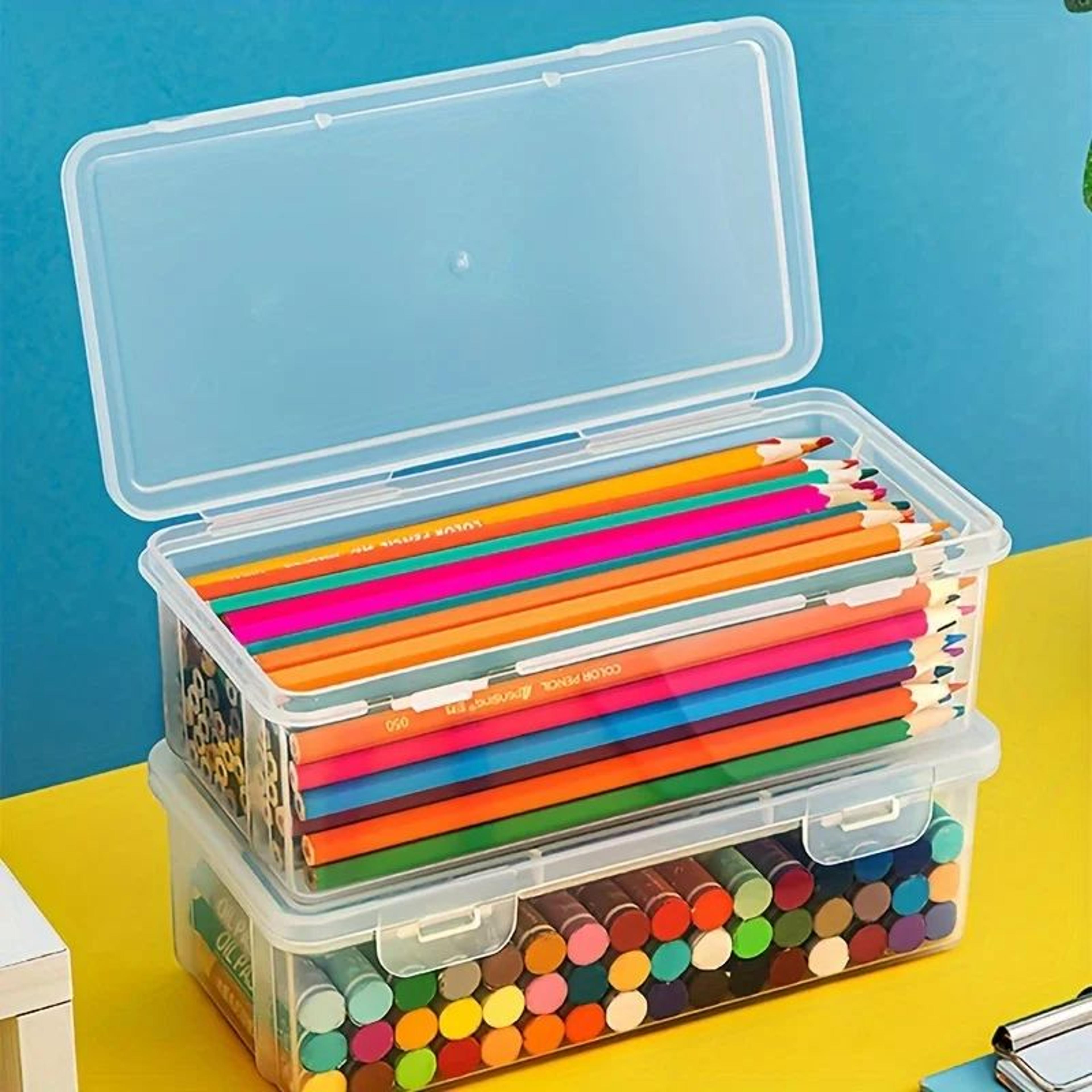 2pcs large capacity pencil boxes – transparent portable plastic pen holders & art supply storage for crayons, oil pastel