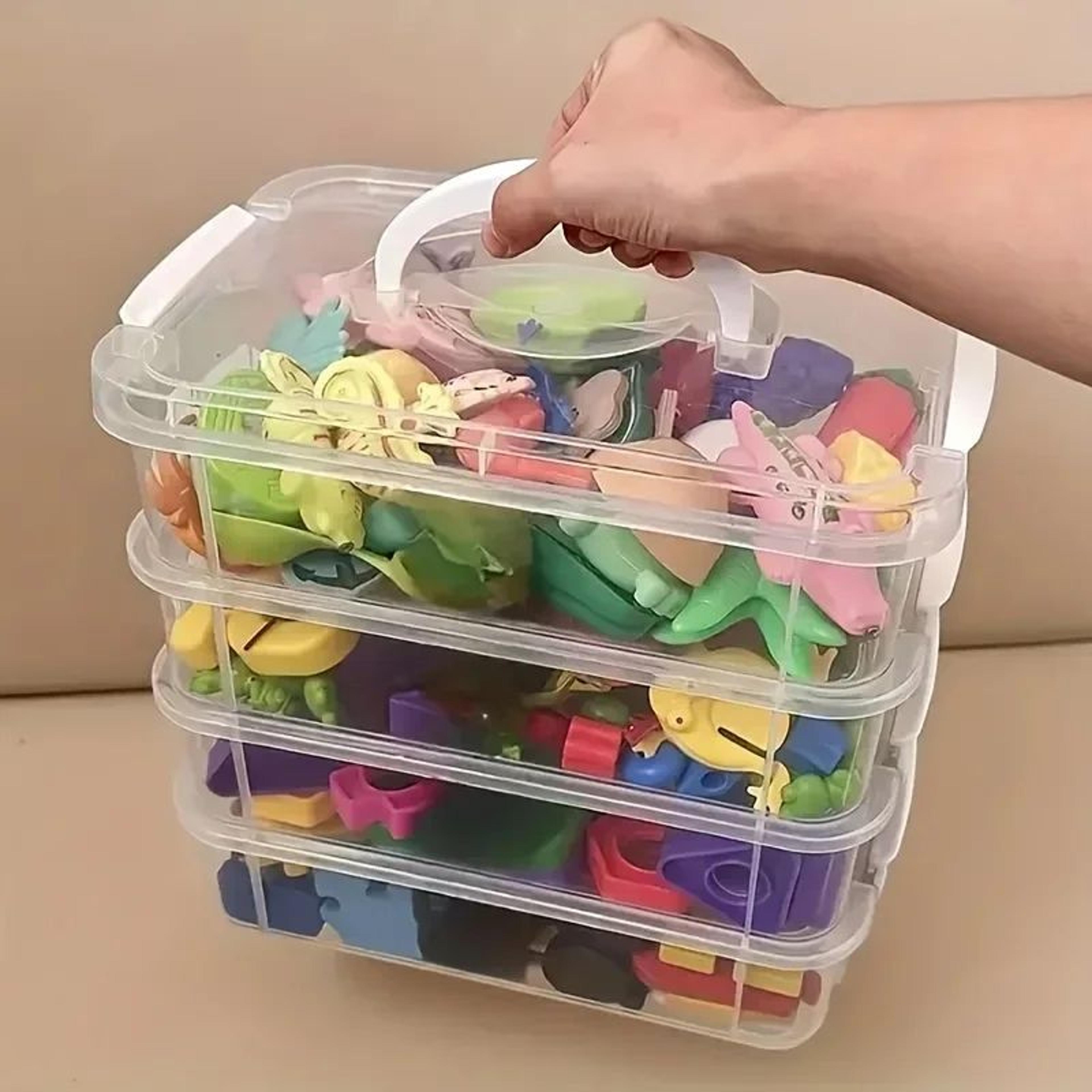extra large 4-tier stackable storage box – clear plastic organizer with lid for toys, building blocks, crafts & supplies