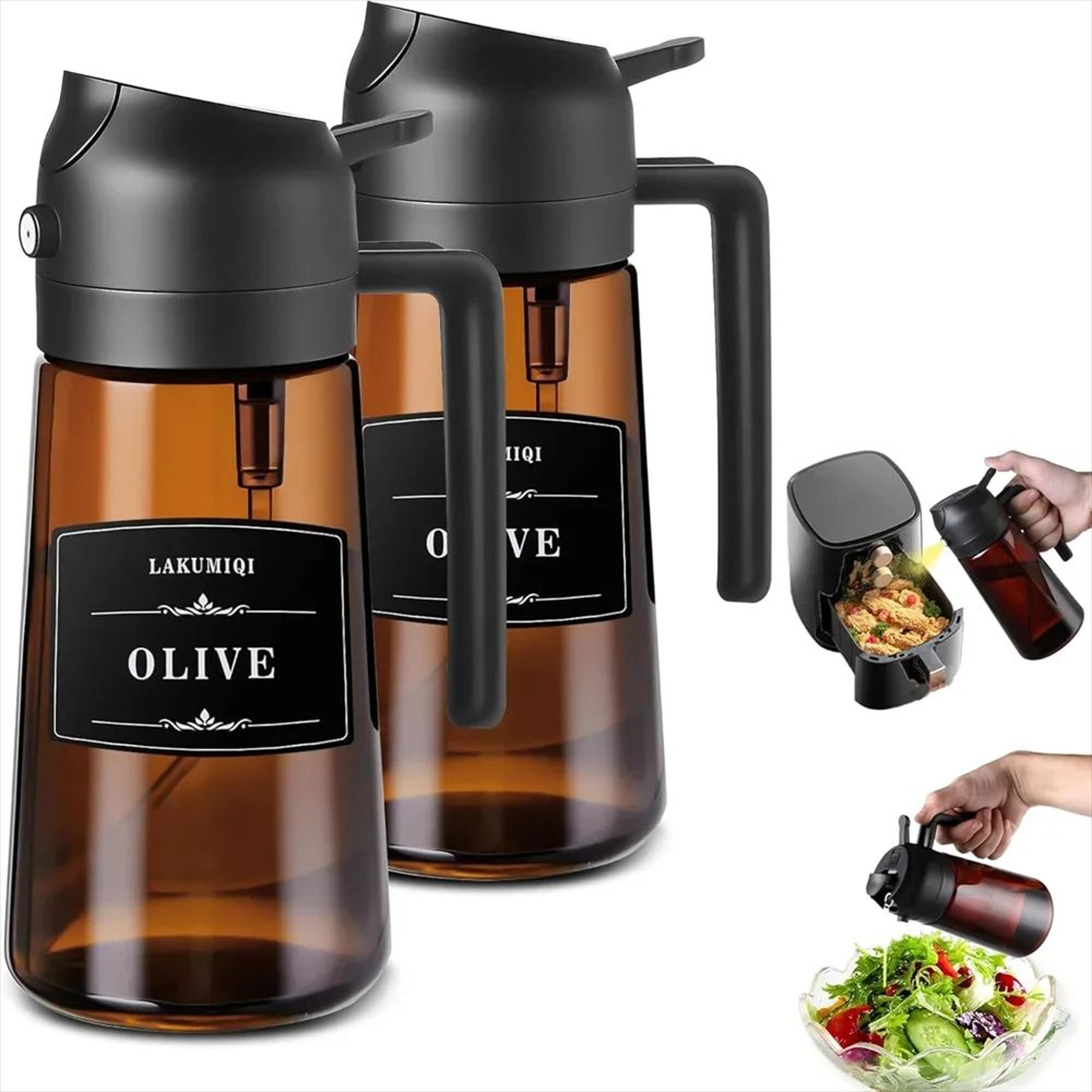 2-in-1 glass oil sprayer & dispenser – 16 oz leakproof olive oil bottle for cooking, air fryer, salad, bbq & kitchen