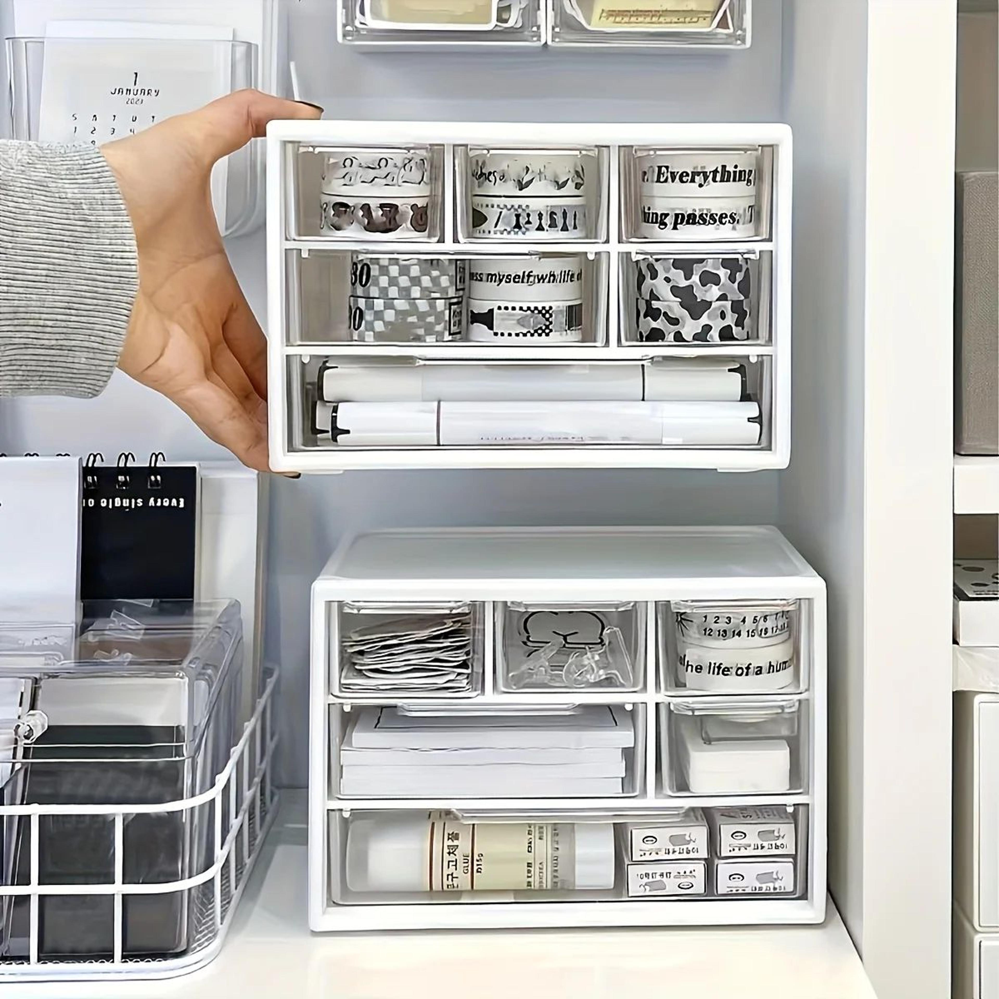 large capacity desktop organizer – multifunctional plastic storage box with drawer for office, stationery, desk & dorm
