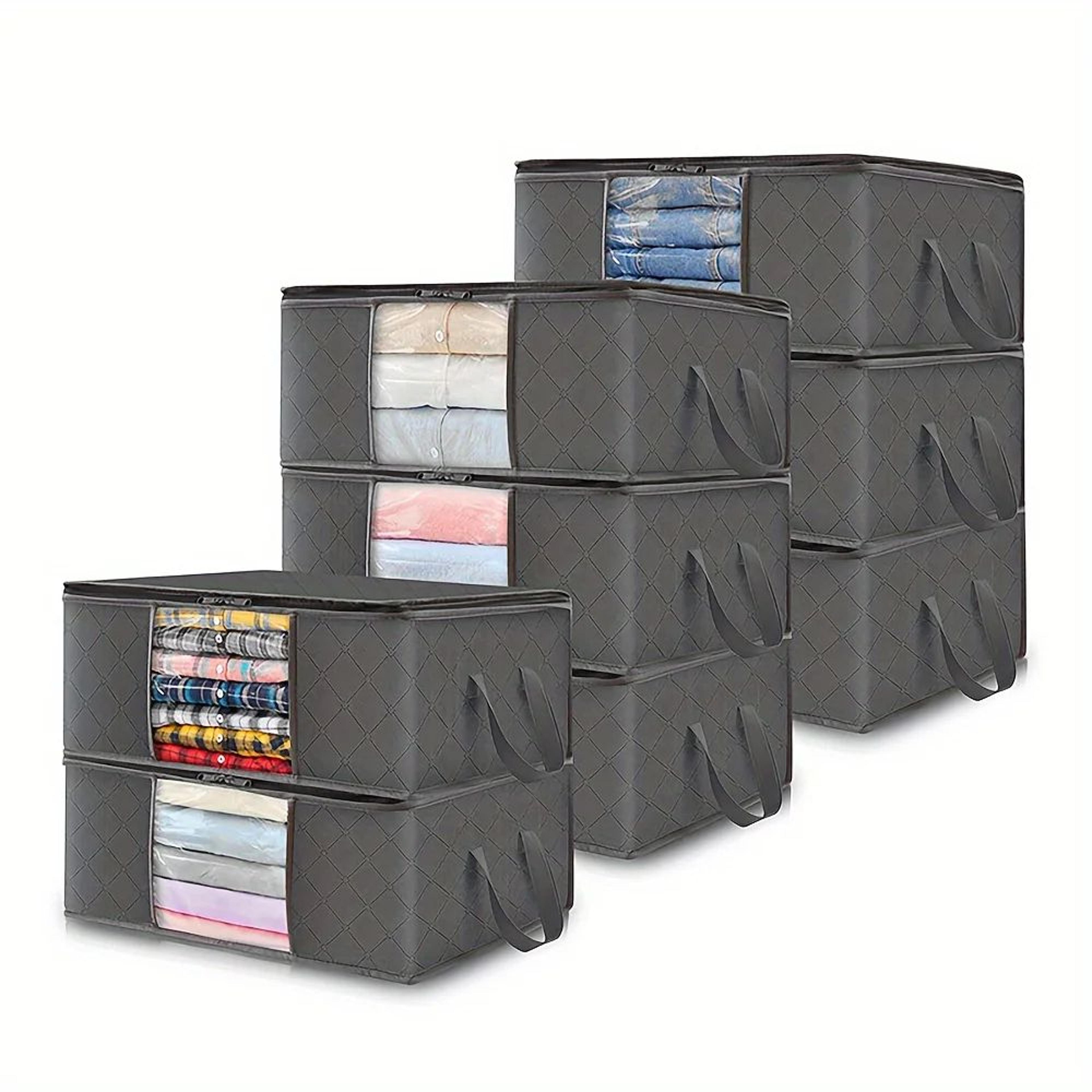 35l foldable fabric storage bags – quilted non-woven organizer boxes with clear windows for clothes, blankets & bedding