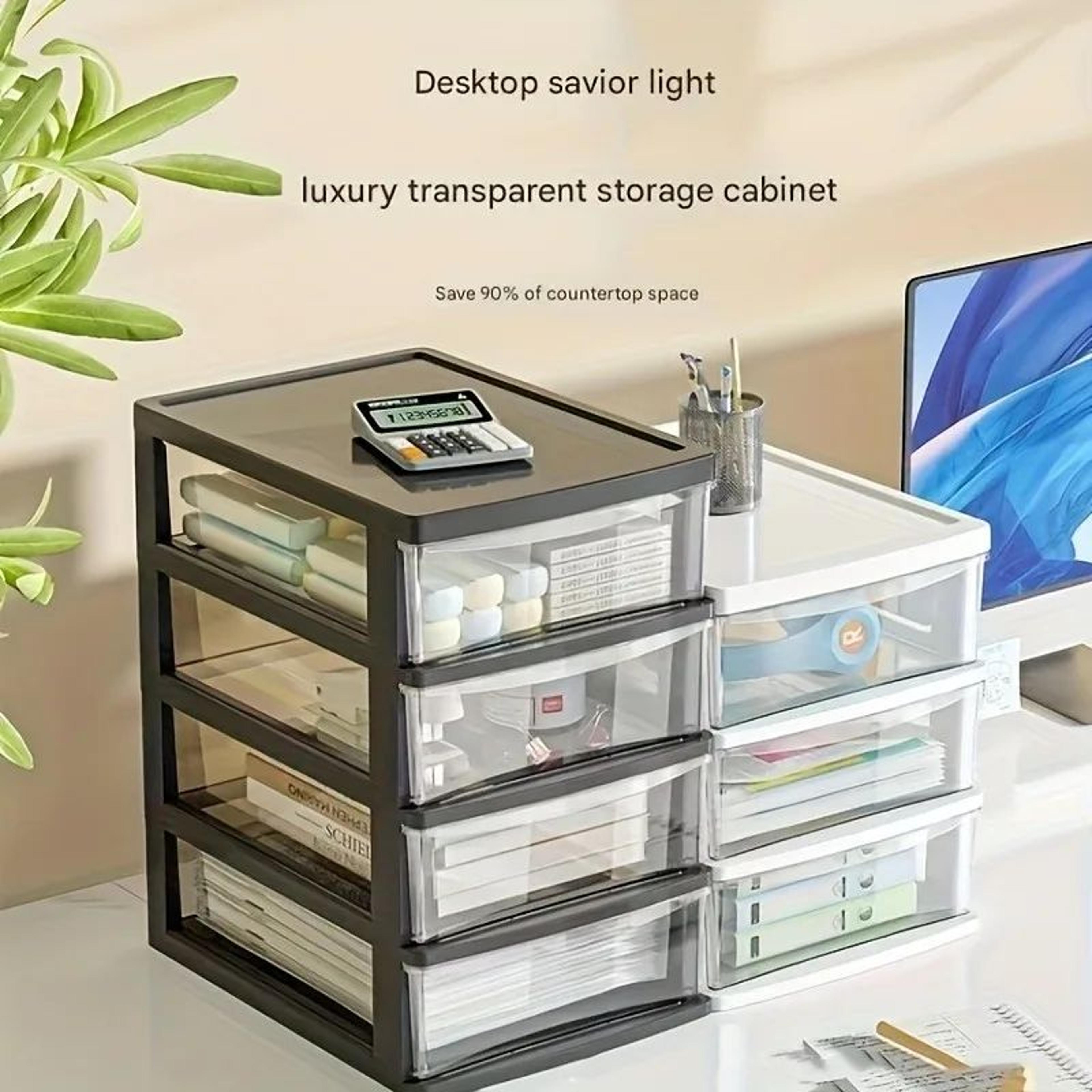 transparent desktop storage box – japanese style raised drawer organizer for office stationery, cosmetics & student desk