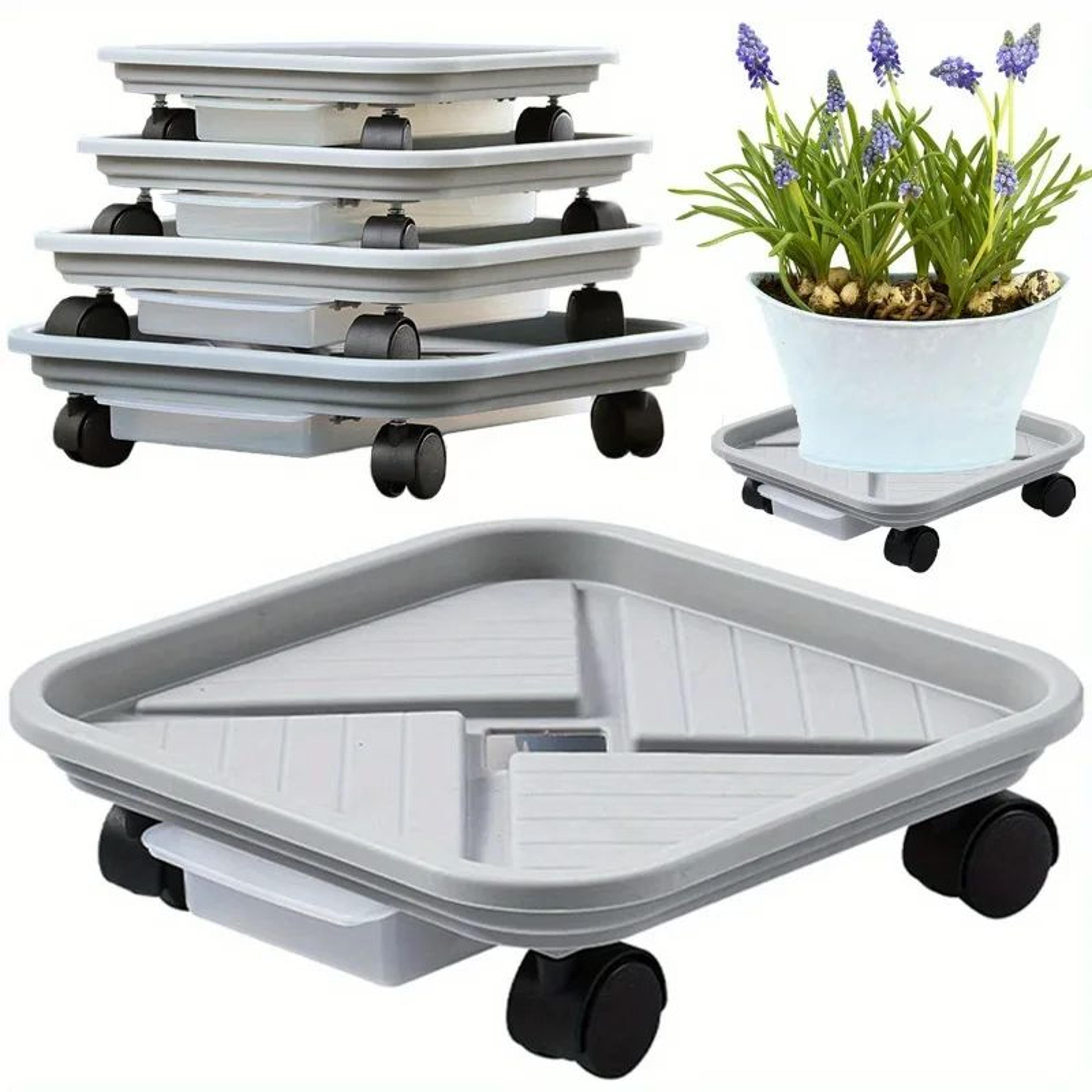 4-wheel rolling plant caddy – square plastic flower pot mover with drainage tray for indoor & outdoor garden pots