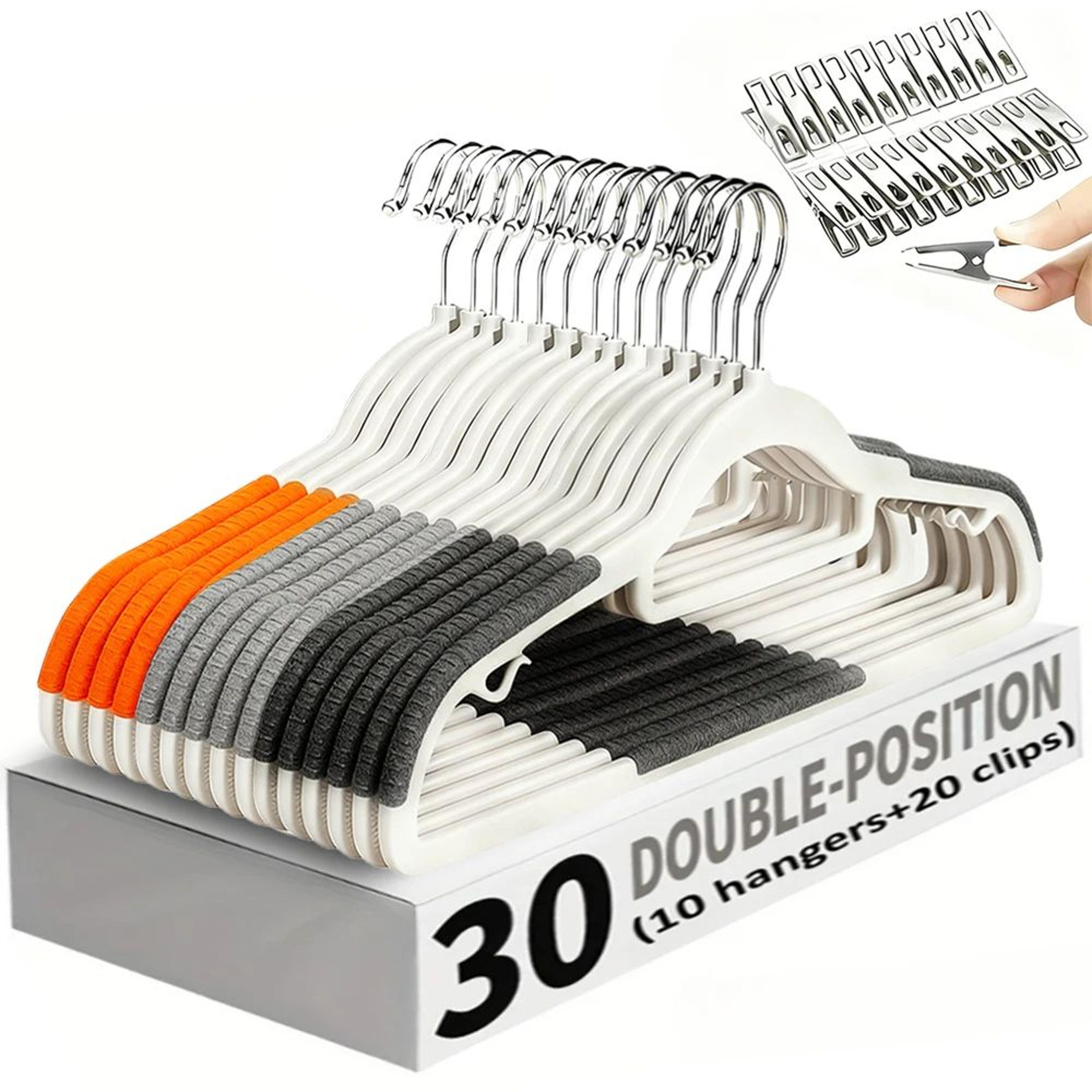30pcs velvet hanger set – 10 heavy-duty anti-slip clothes hangers & 20 clips for closet and wardrobe organization