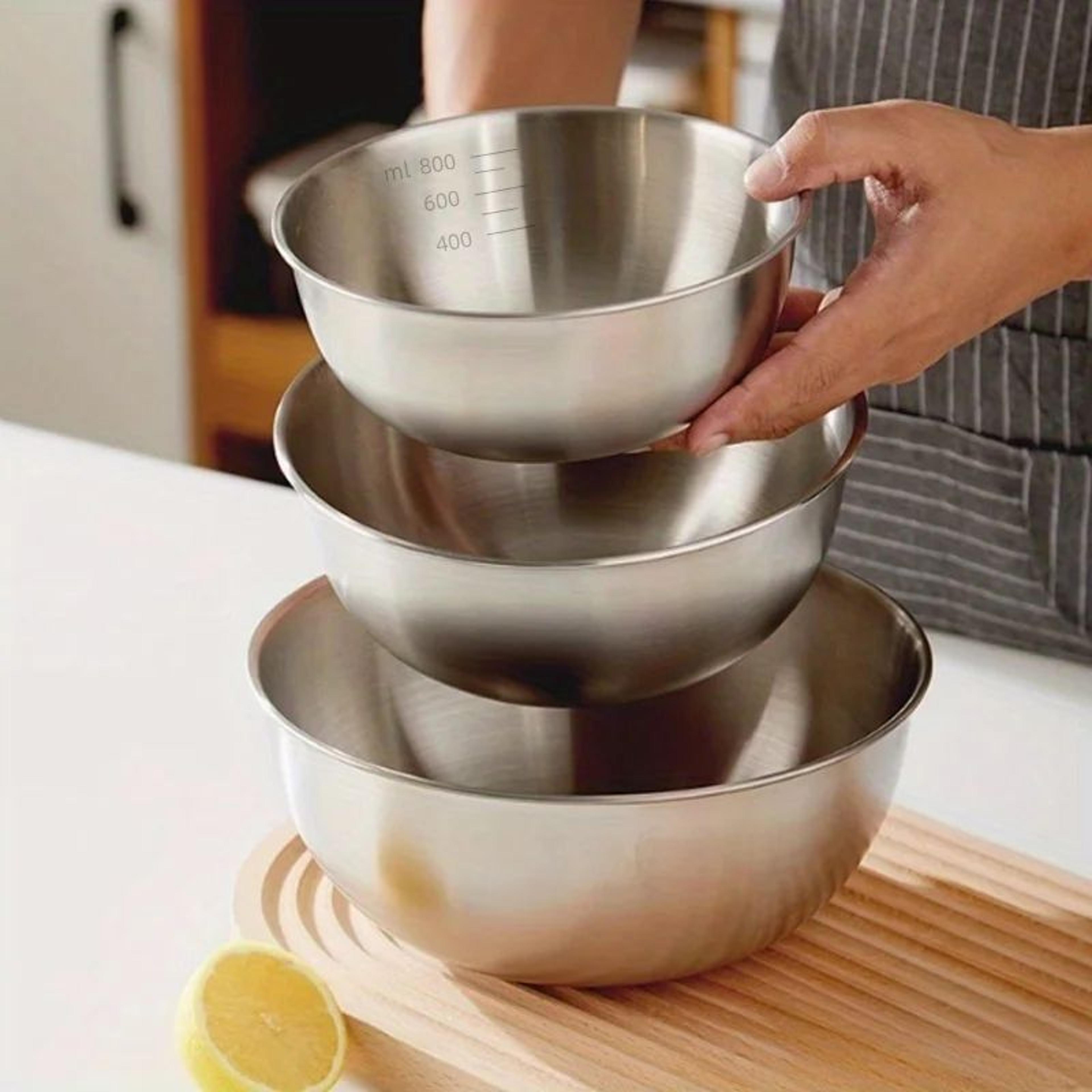 3pcs stainless steel mixing bowls – thickened measuring kitchen bowl set for baking, kneading, eggs & food prep