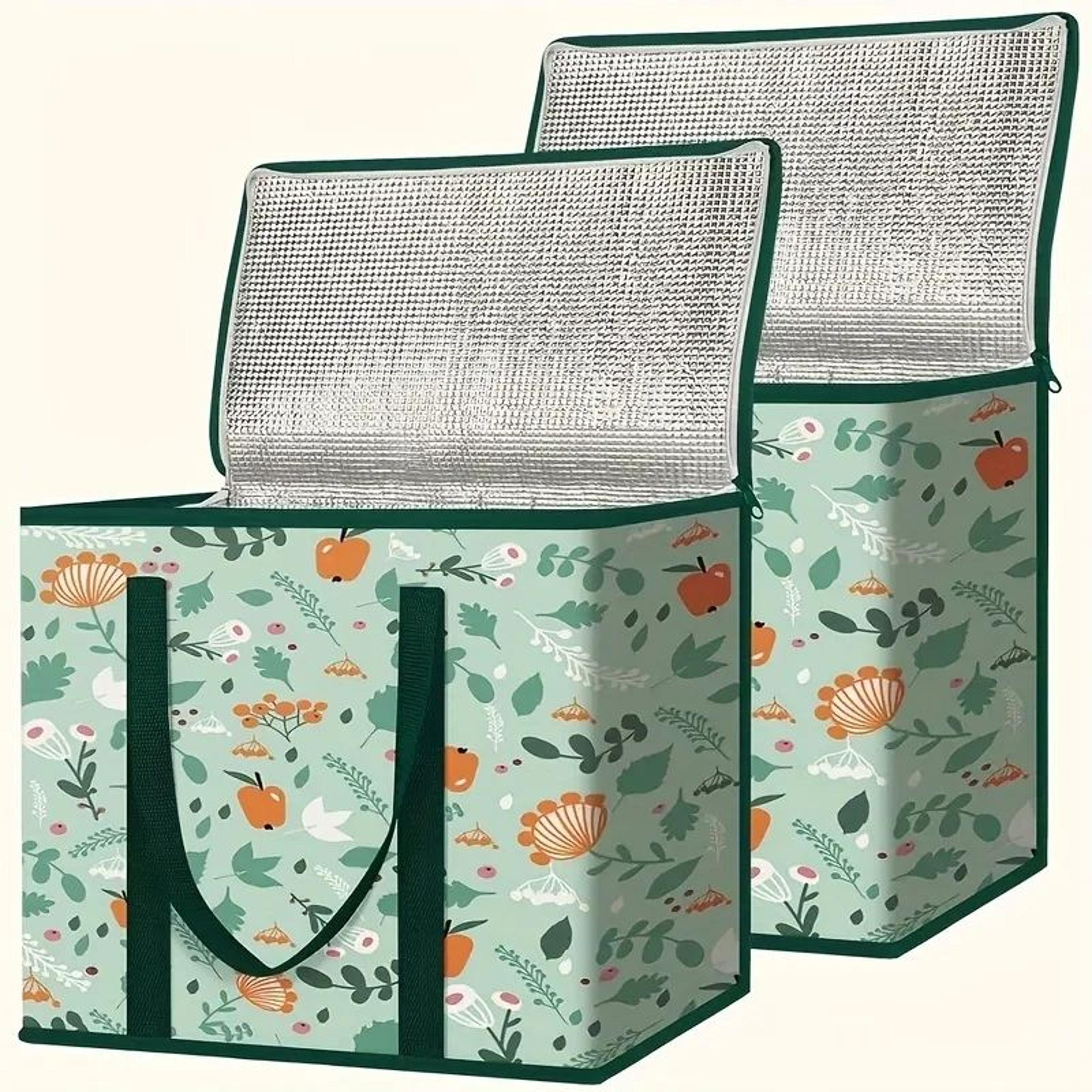 large insulated grocery bag – reusable non-woven hot & cold food carrier with zipper top, pockets & spacious storage