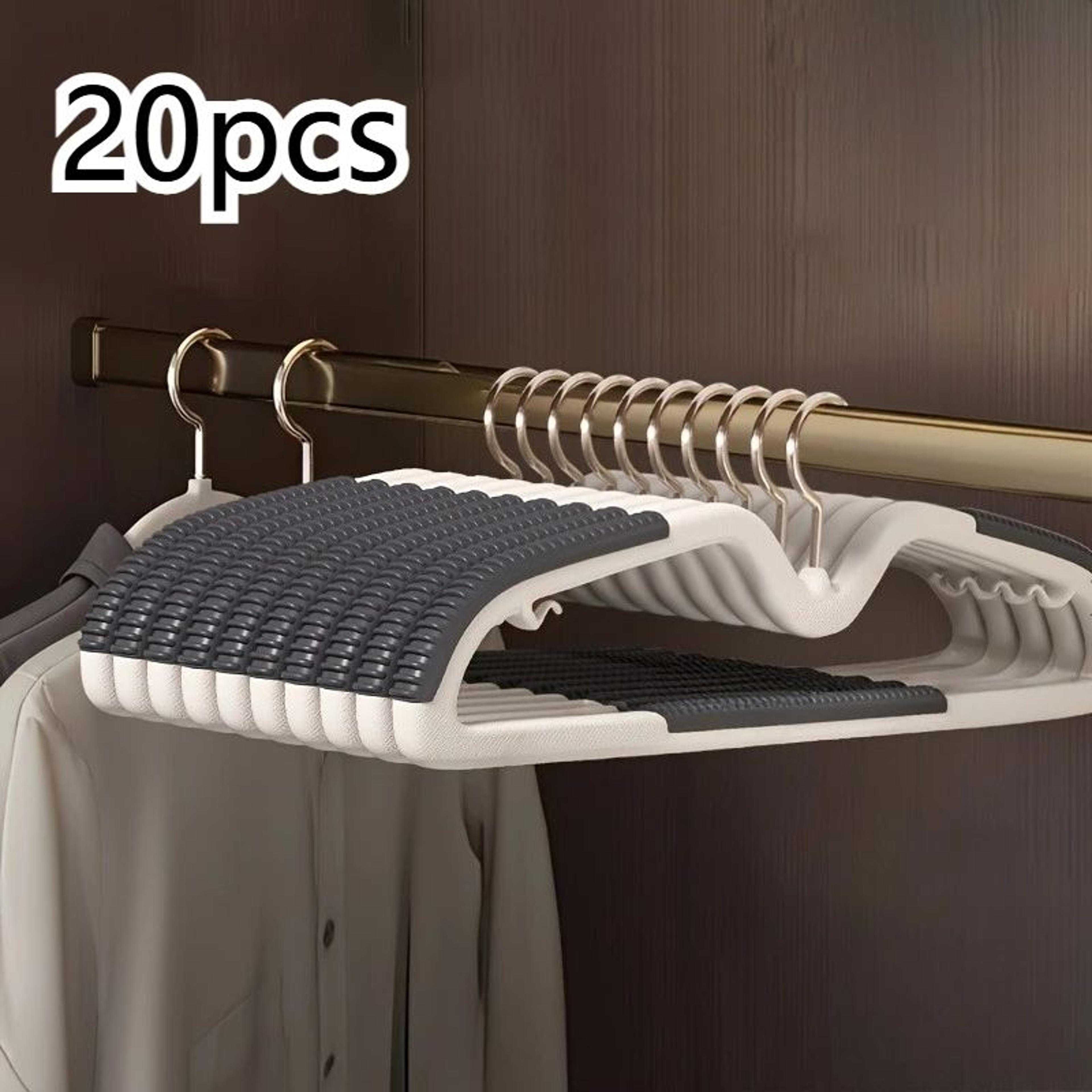 20pcs space-saving plastic clothes hangers – non-slip short neck wardrobe organizer with connectors & metal hooks
