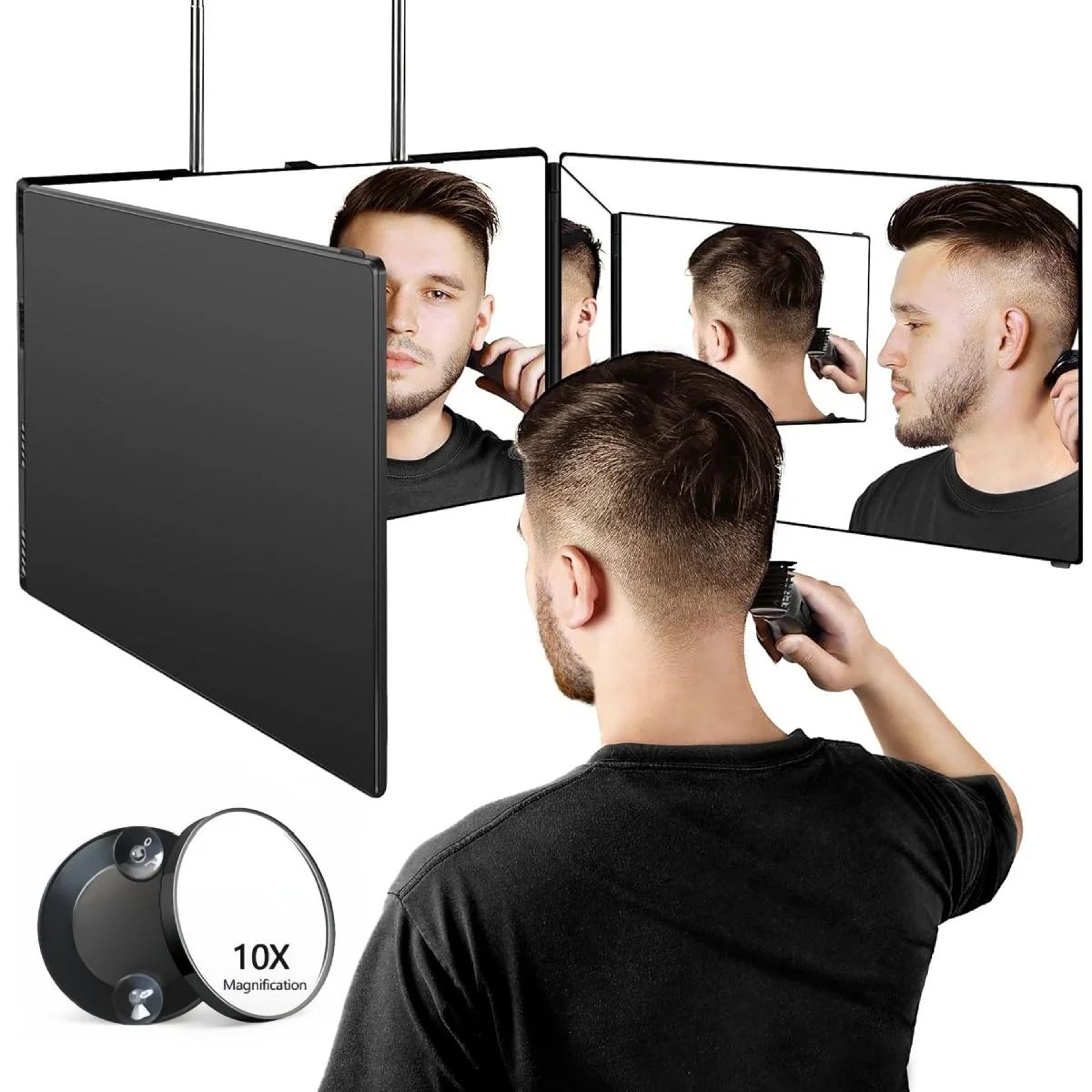 360° trifold self haircut mirror – adjustable 3 way barber mirror for hair cutting, braiding, shaving & styling at home