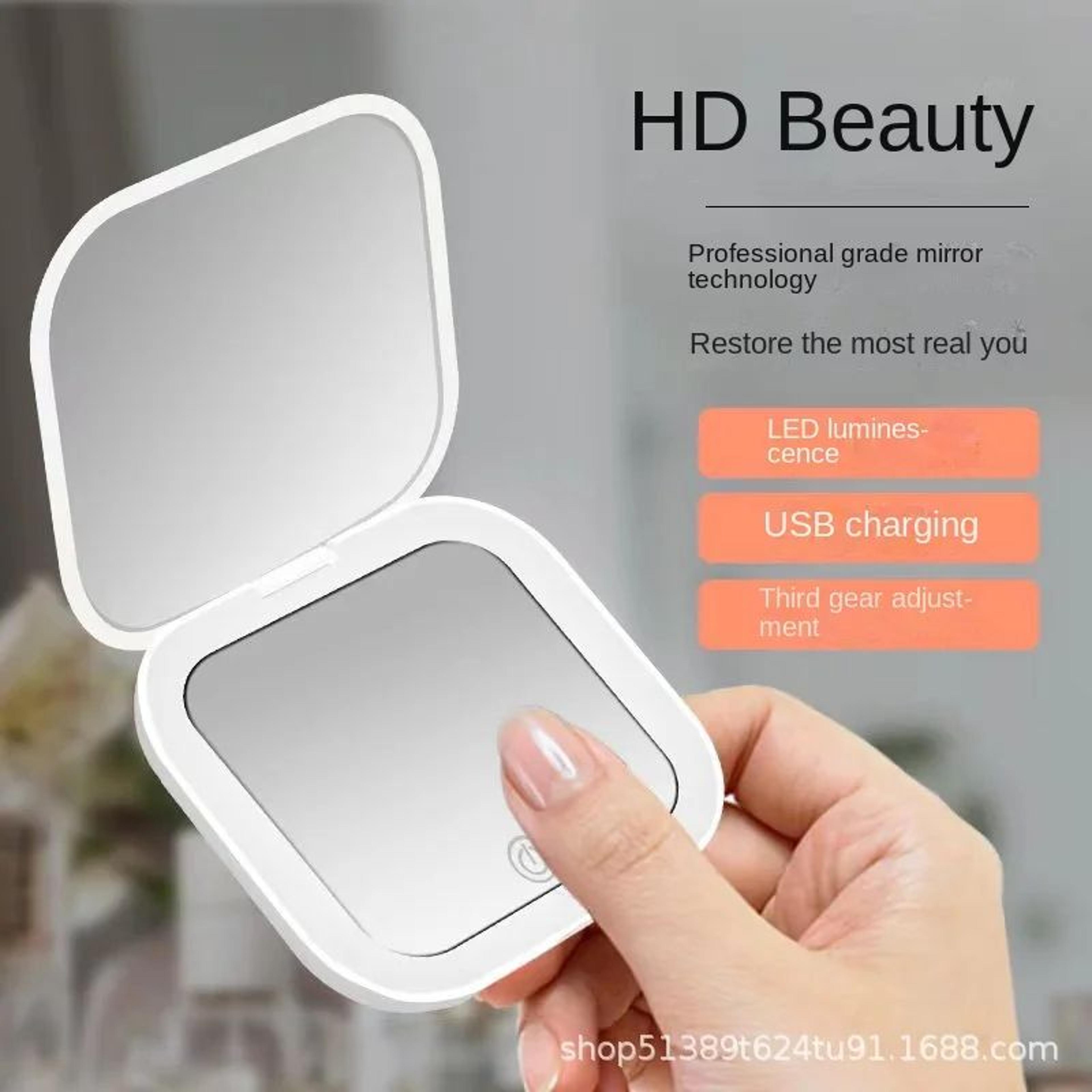 mini portable folding led makeup mirror – magnifying compact pocket vanity mirror for travel makeup & daily grooming