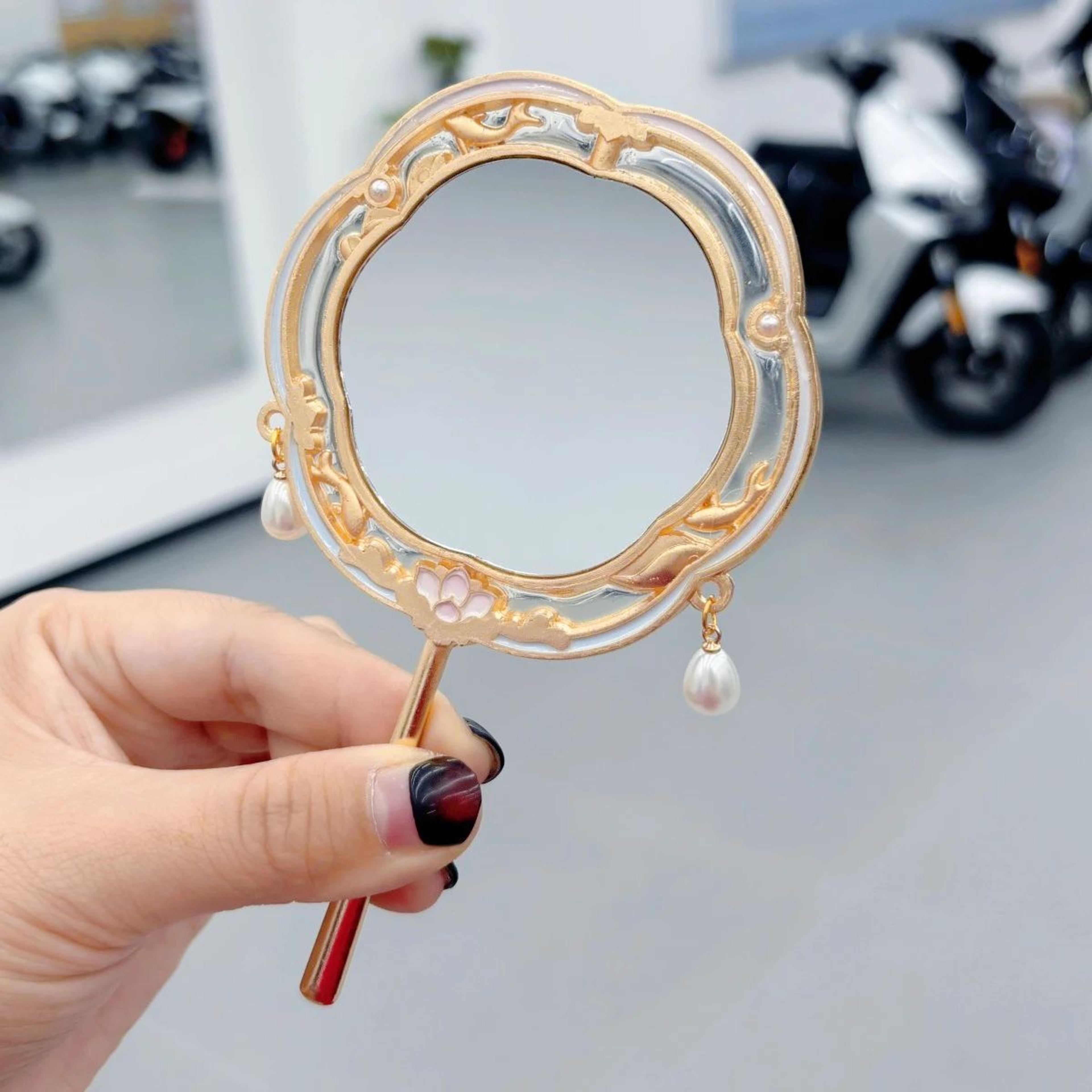 lotus goldfish portable makeup mirror – chinese style compact travel vanity mirror beijing souvenir gift for women