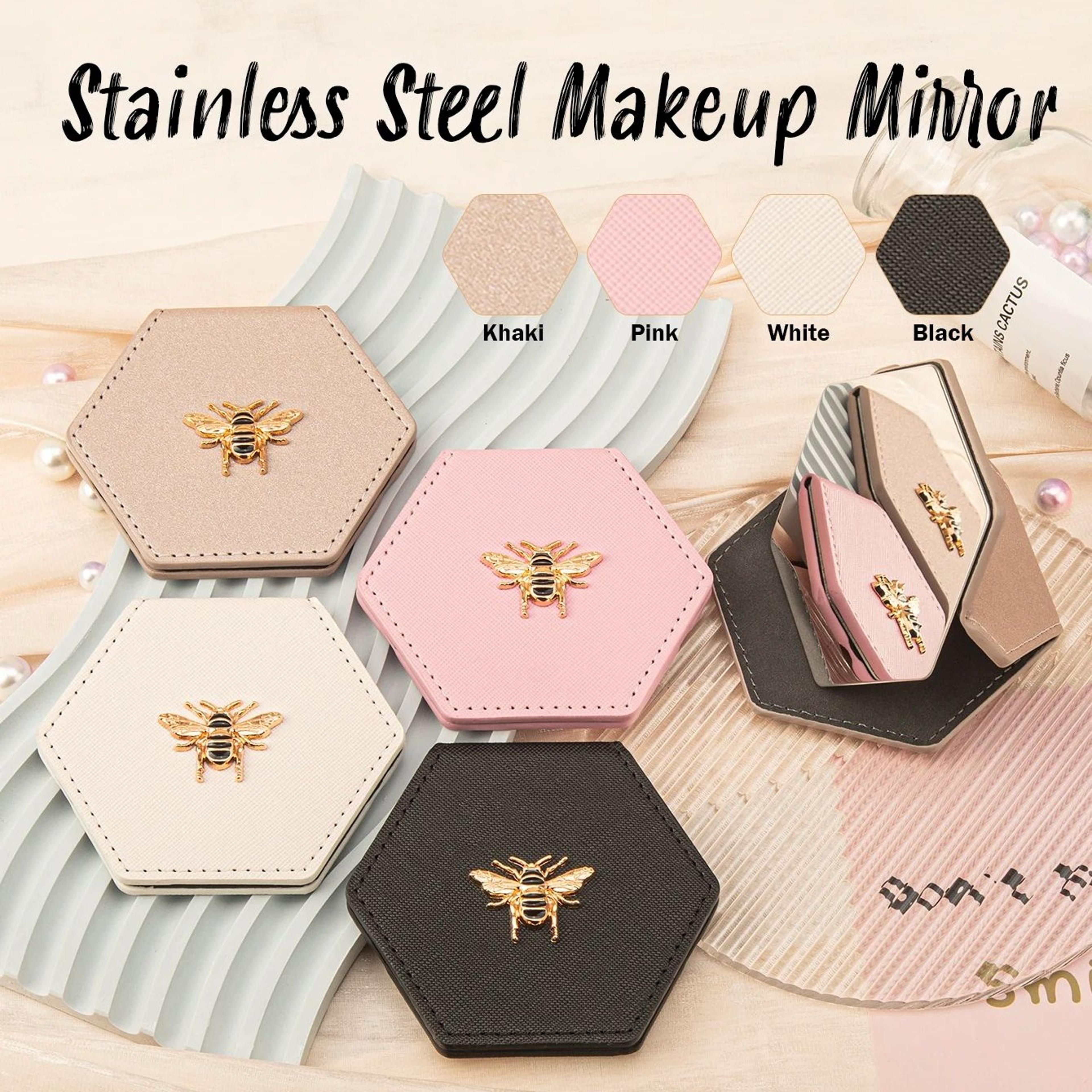 hexagonal stainless steel desktop makeup mirror – portable vanity mirror for makeup, travel, home & daily grooming gift