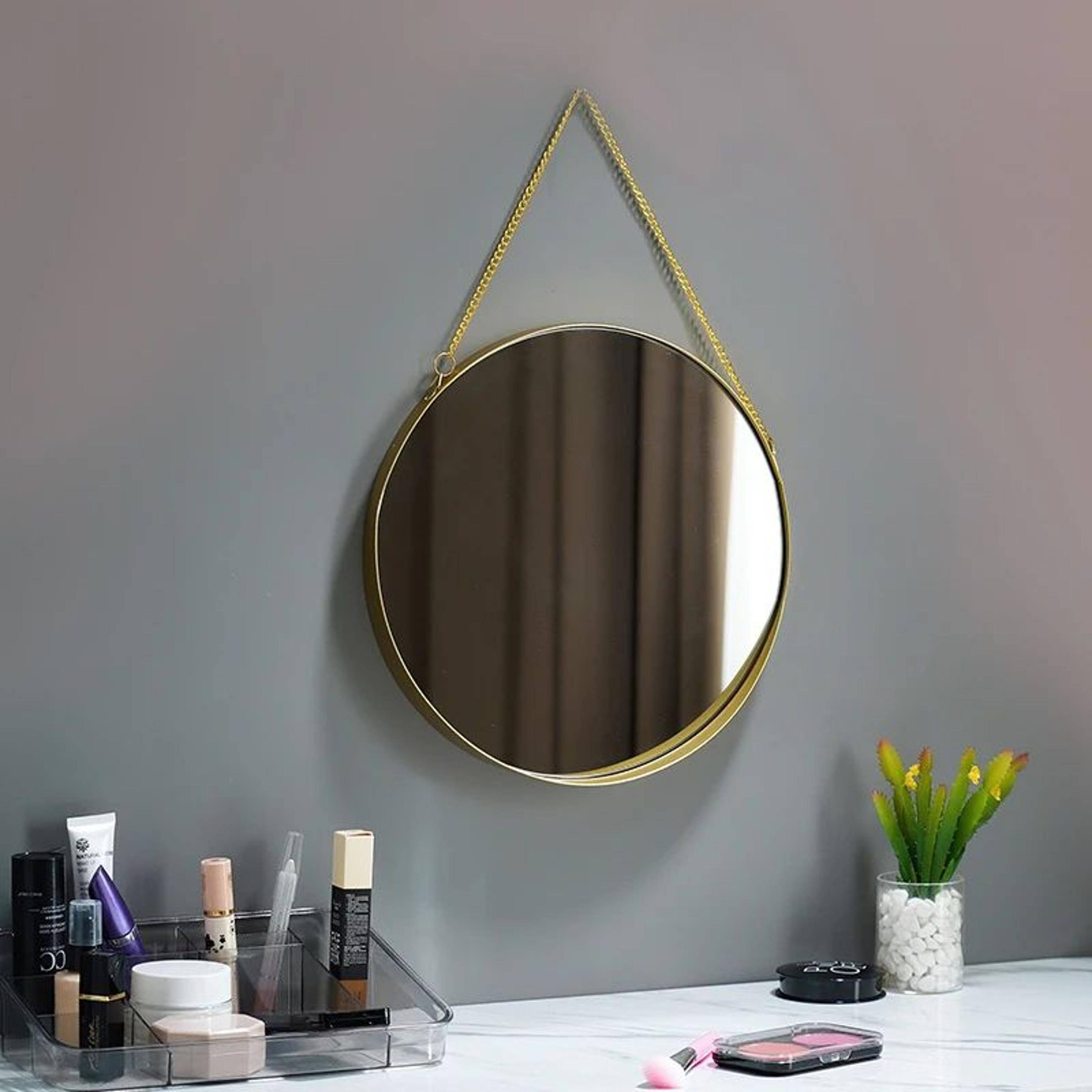 nordic round wall mounted mirror – wrought iron decorative makeup vanity mirror for bathroom dorm bedroom home decor