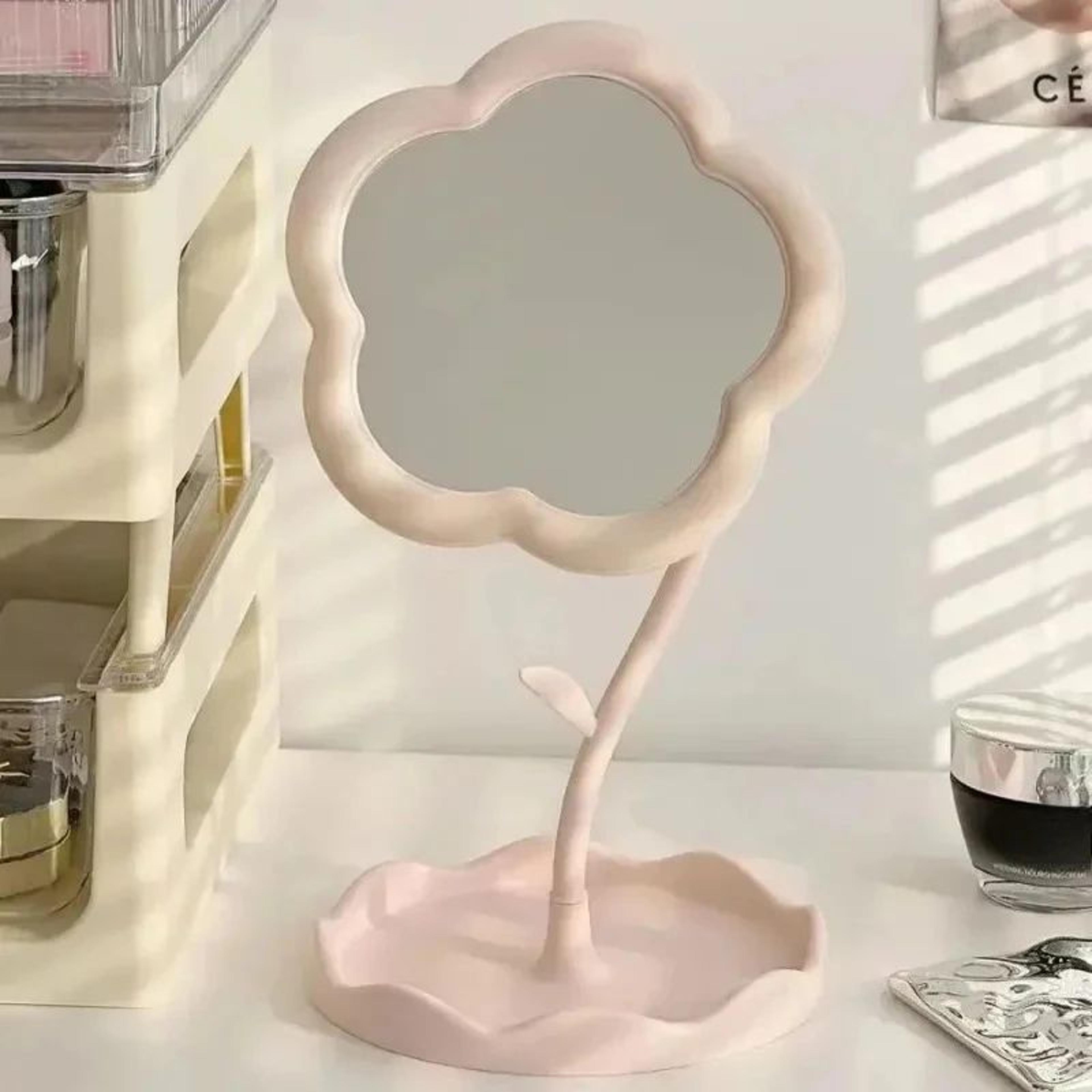 floral desktop makeup mirror – round table vanity mirror for bedroom dorm dressing table beauty decor and daily grooming
