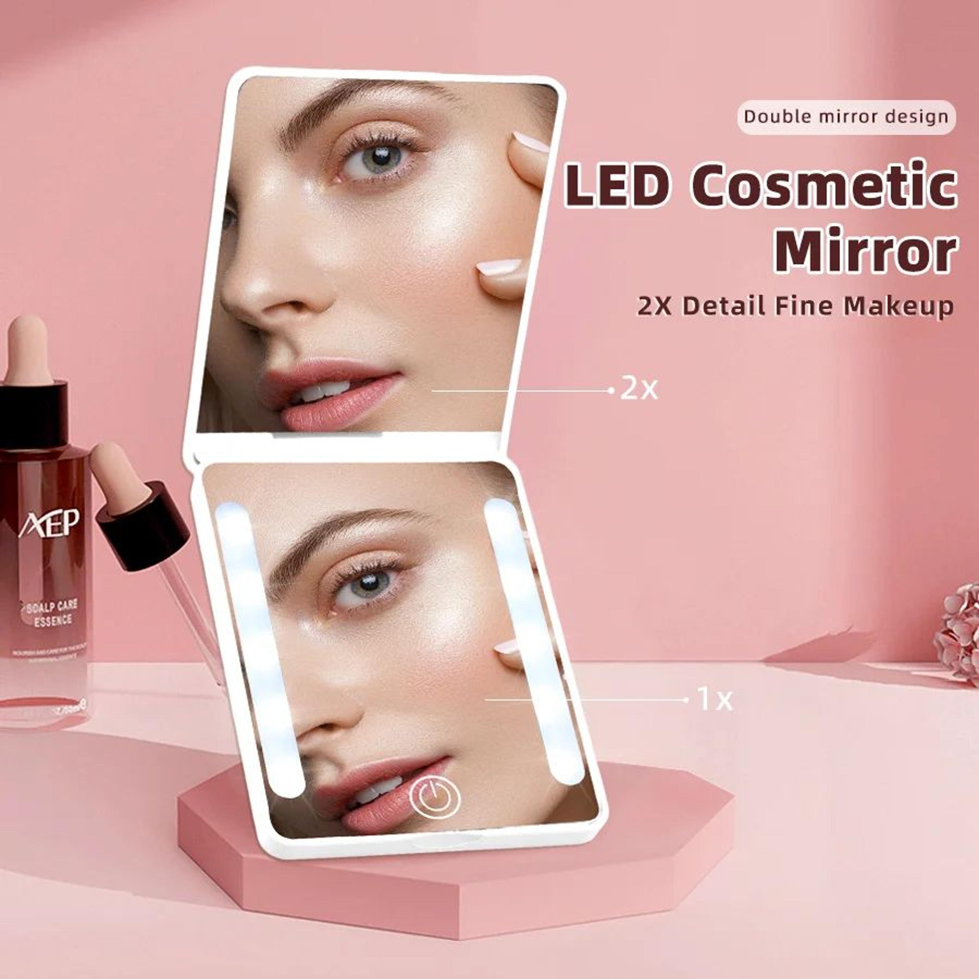 rechargeable pocket makeup mirror – double-sided 1x 2x magnifying lighted compact vanity mirror for travel women gifts