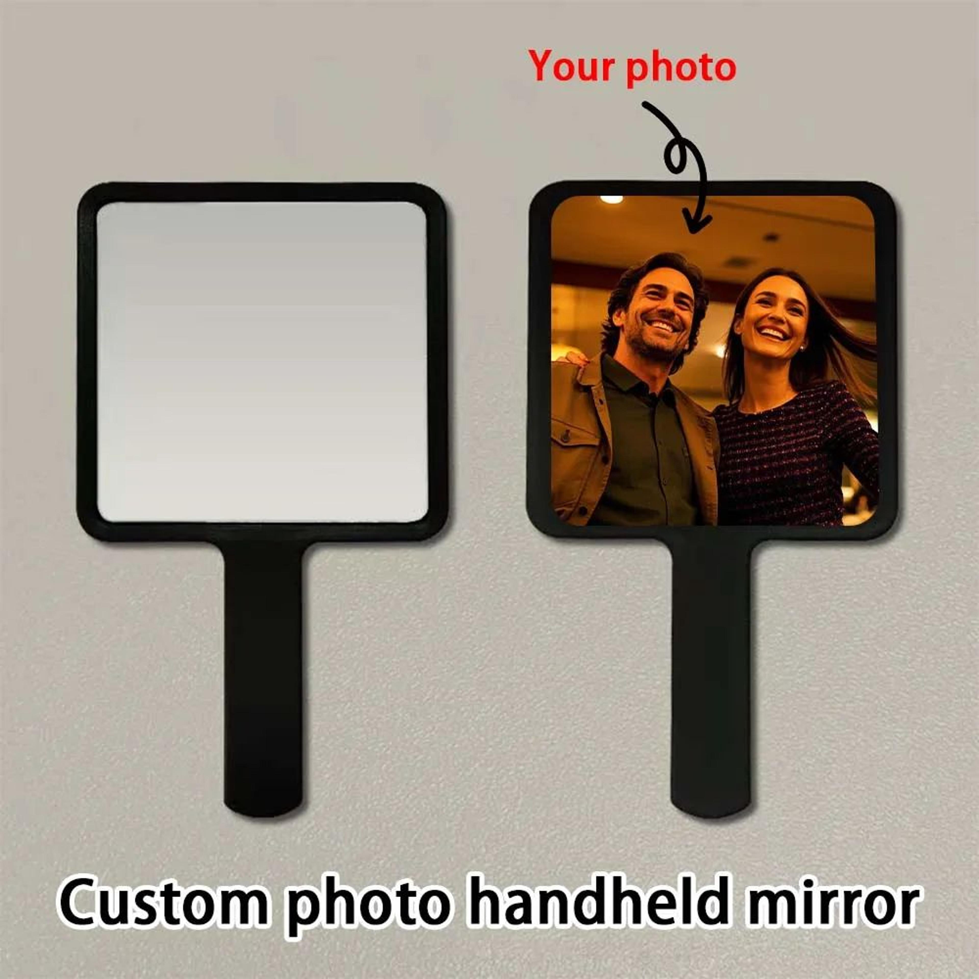 personalized photo handheld makeup mirror – portable black custom vanity mirror for travel beauty grooming and gifts