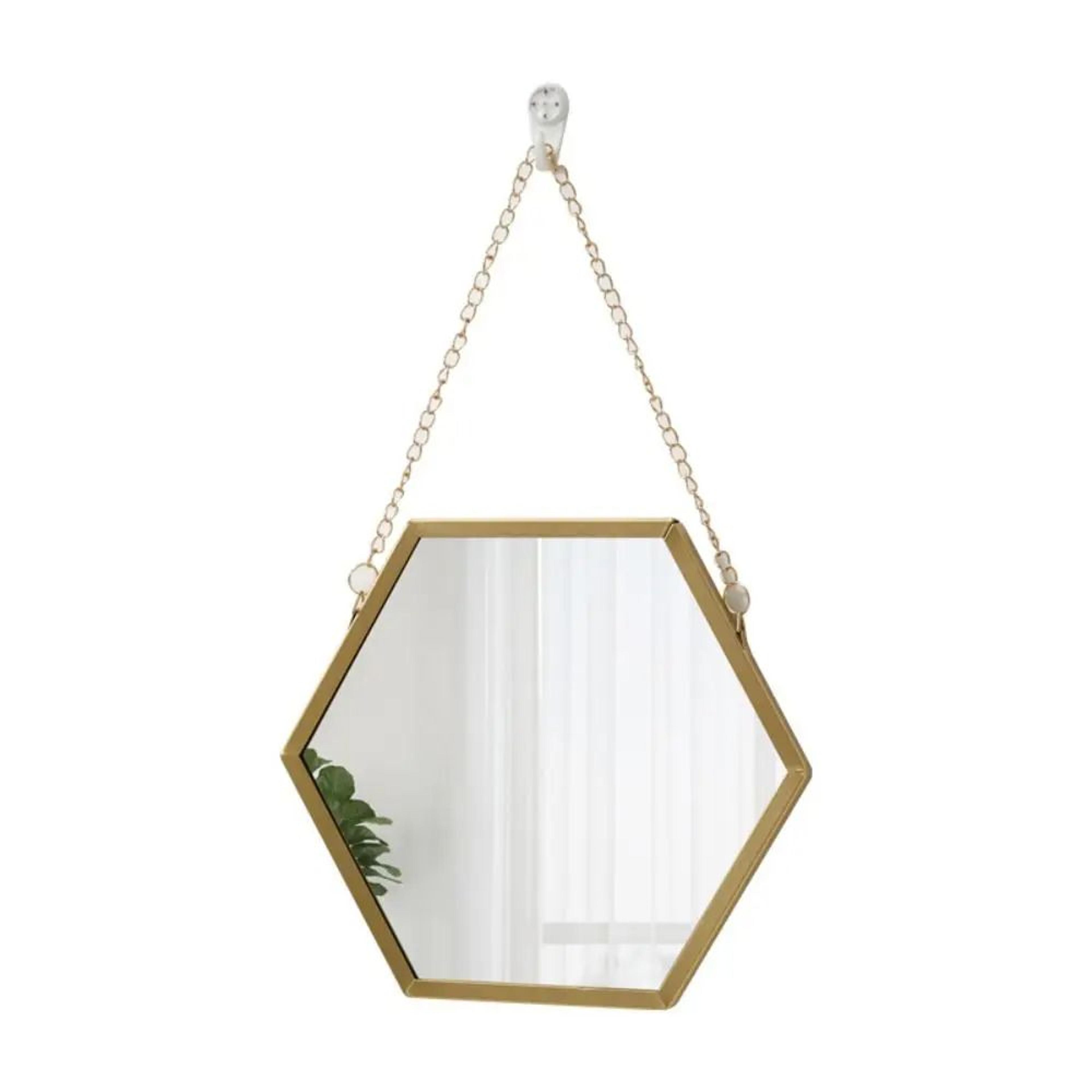 gold hexagonal hanging wall mirror – nordic iron chain decorative cosmetic mirror for bedroom bathroom living room decor