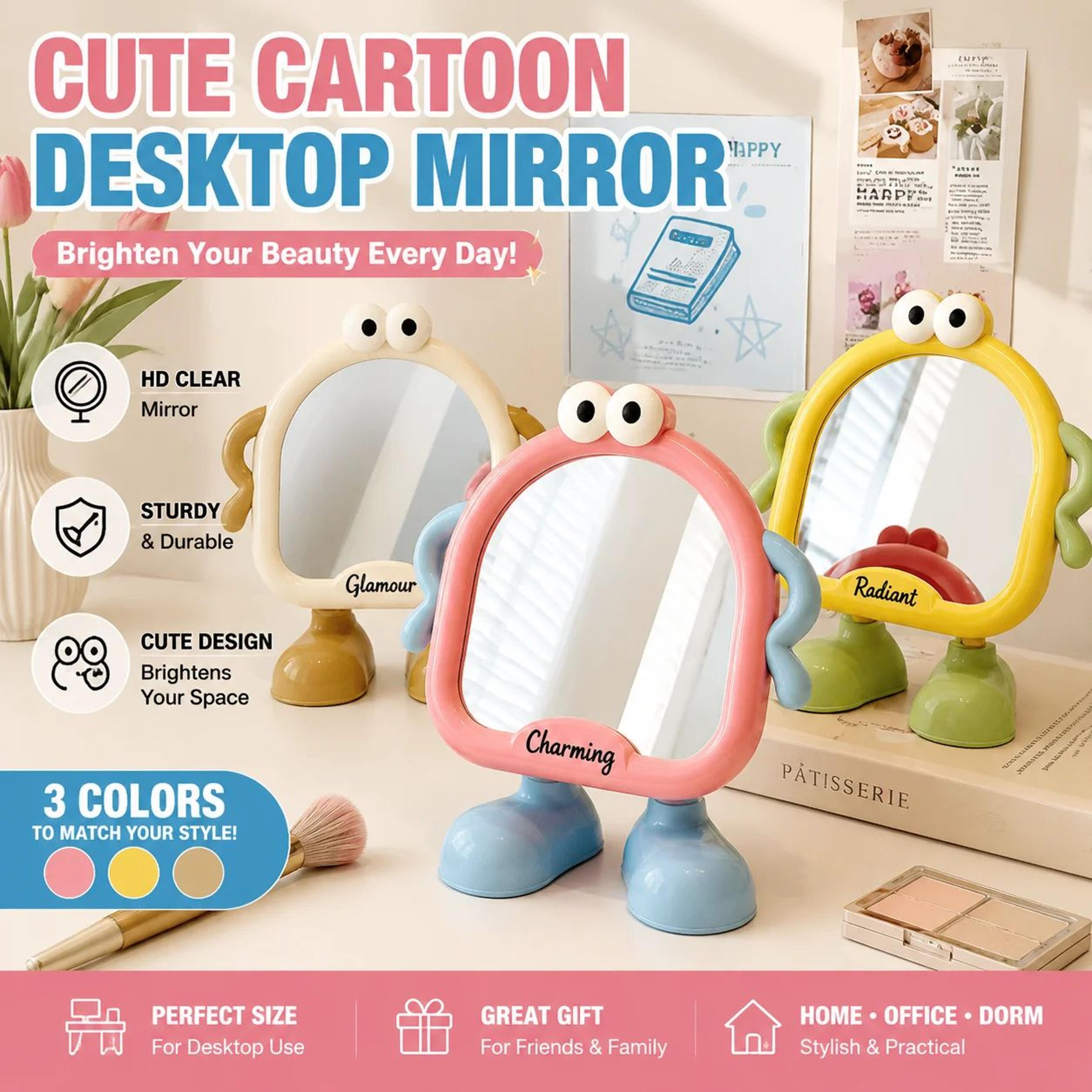 cute desktop makeup mirror – portable hd table vanity mirror for bedroom dorm student desk beauty grooming and travel