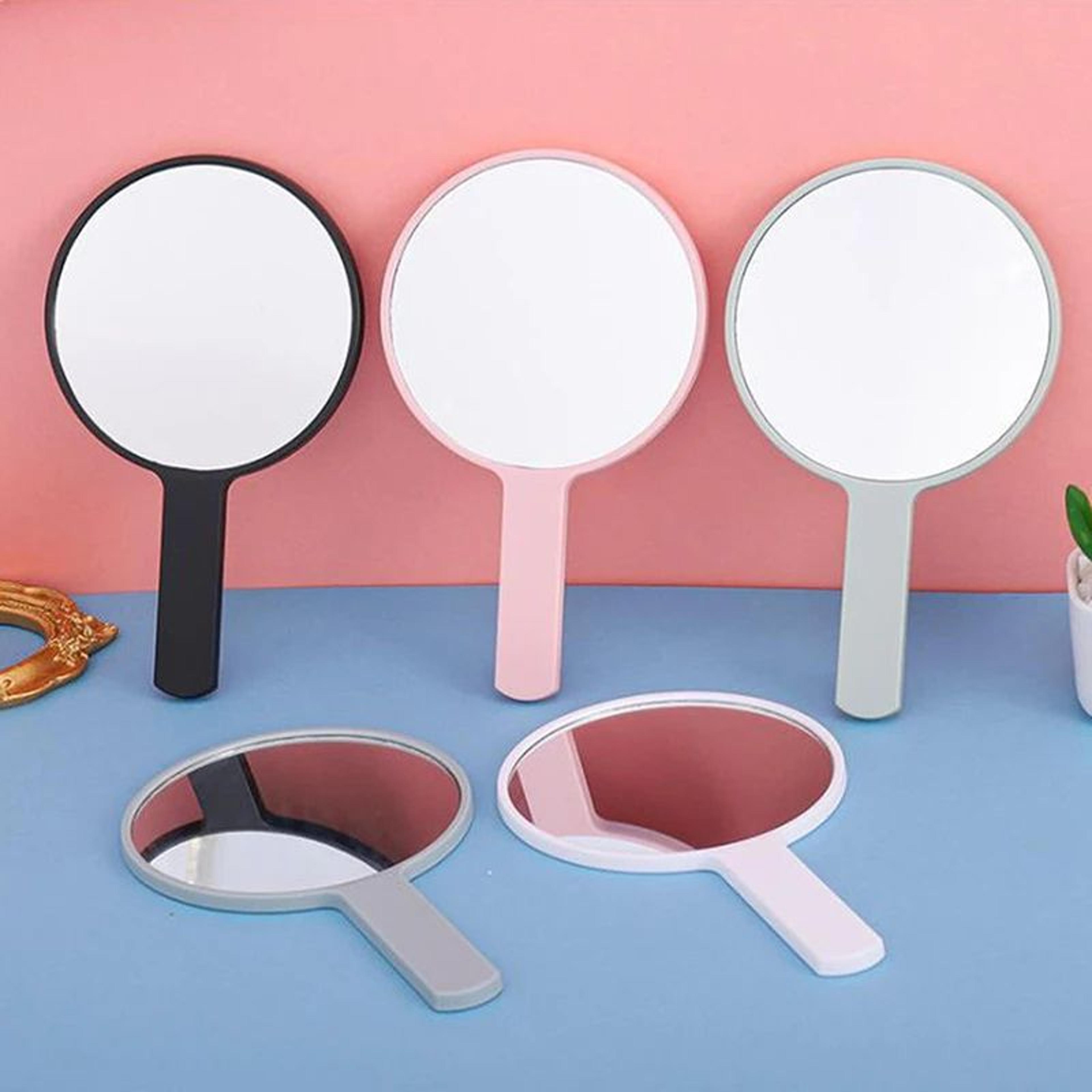 portable round handheld makeup mirror – compact abs glass vanity mirror for travel, beauty touch-ups, purse & gifts
