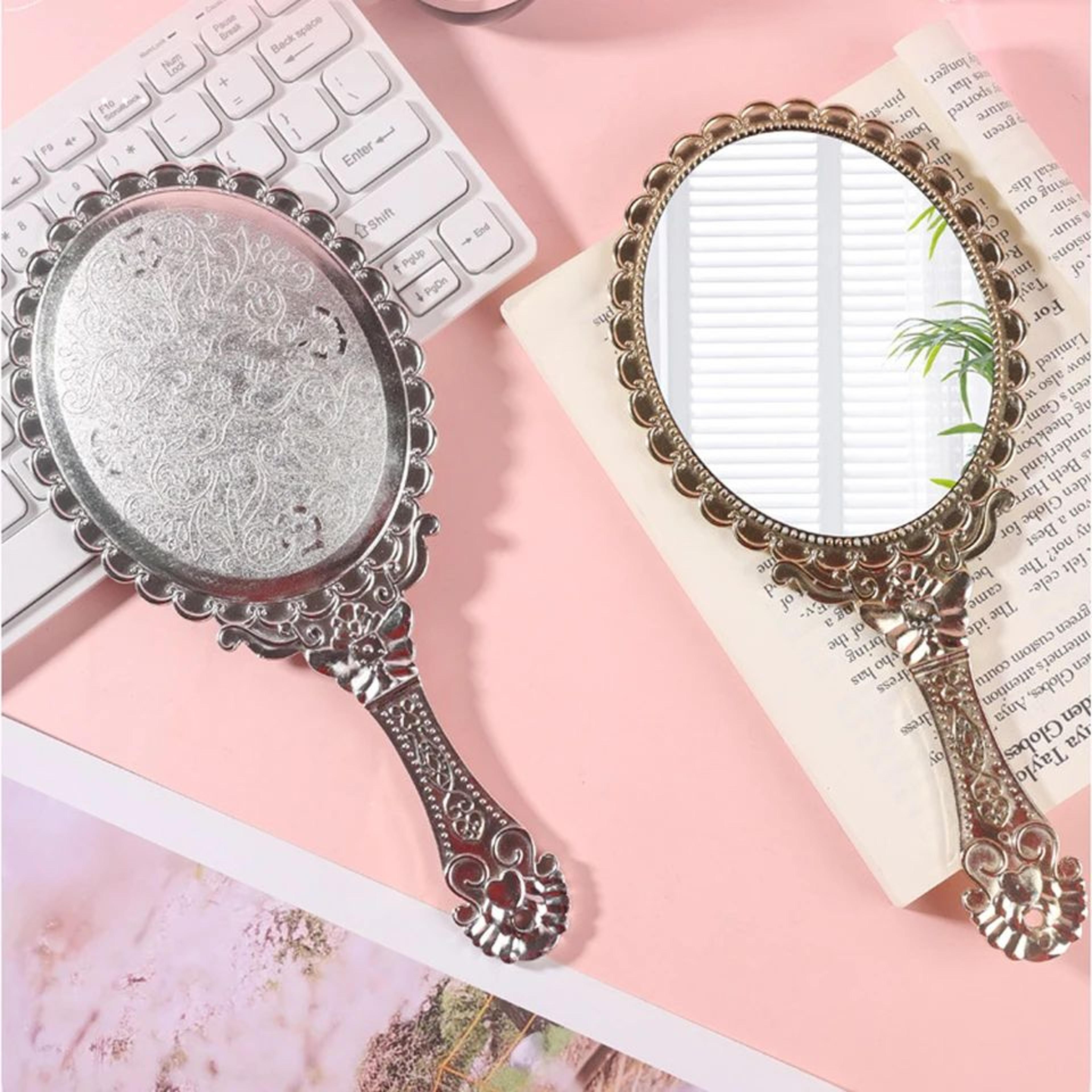 vintage european hand mirror – elegant portable makeup mirror with ornate handle for travel, vanity, gifts & daily use