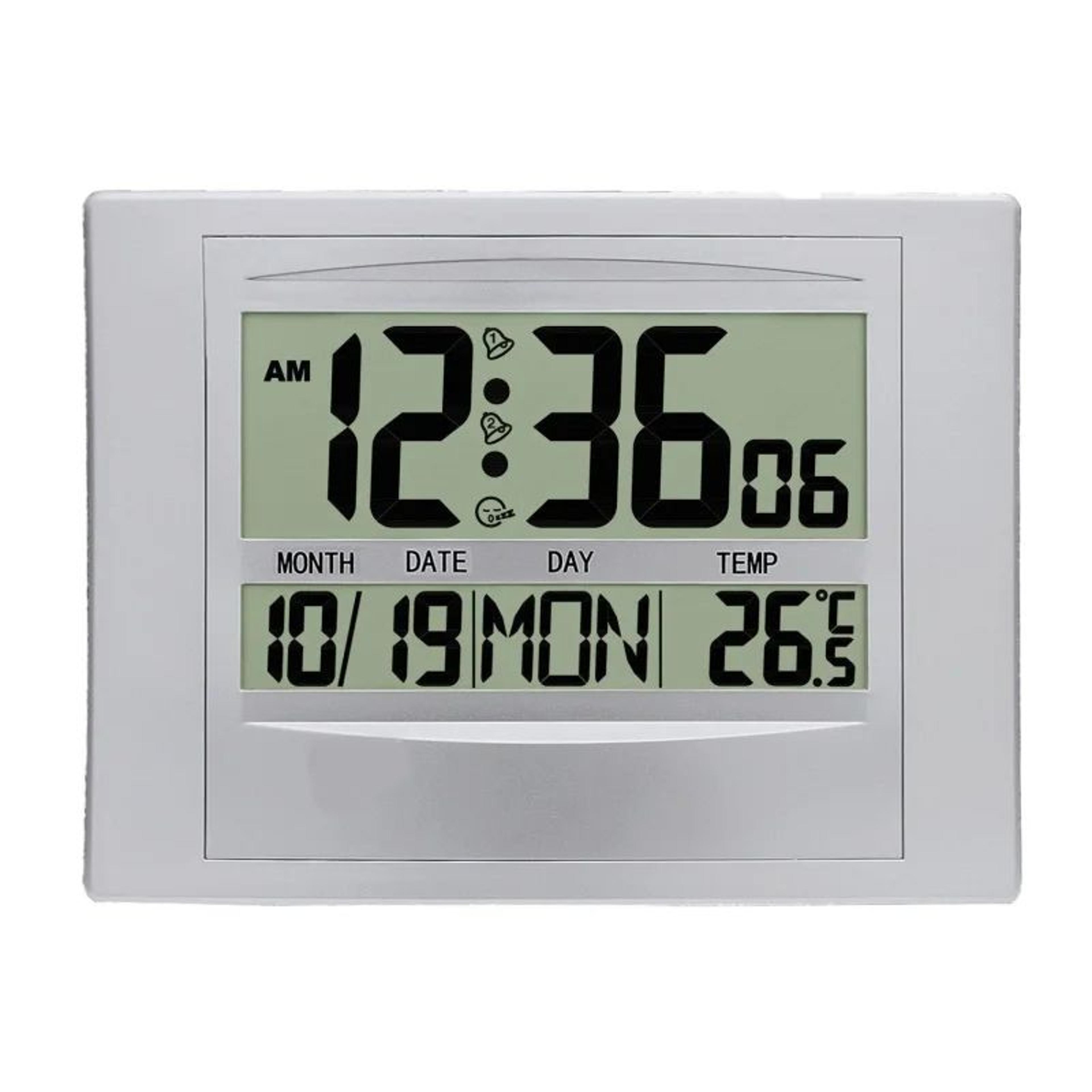large digital wall clock – 9.84 in lcd date temperature week display with dual alarms snooze for home office desk