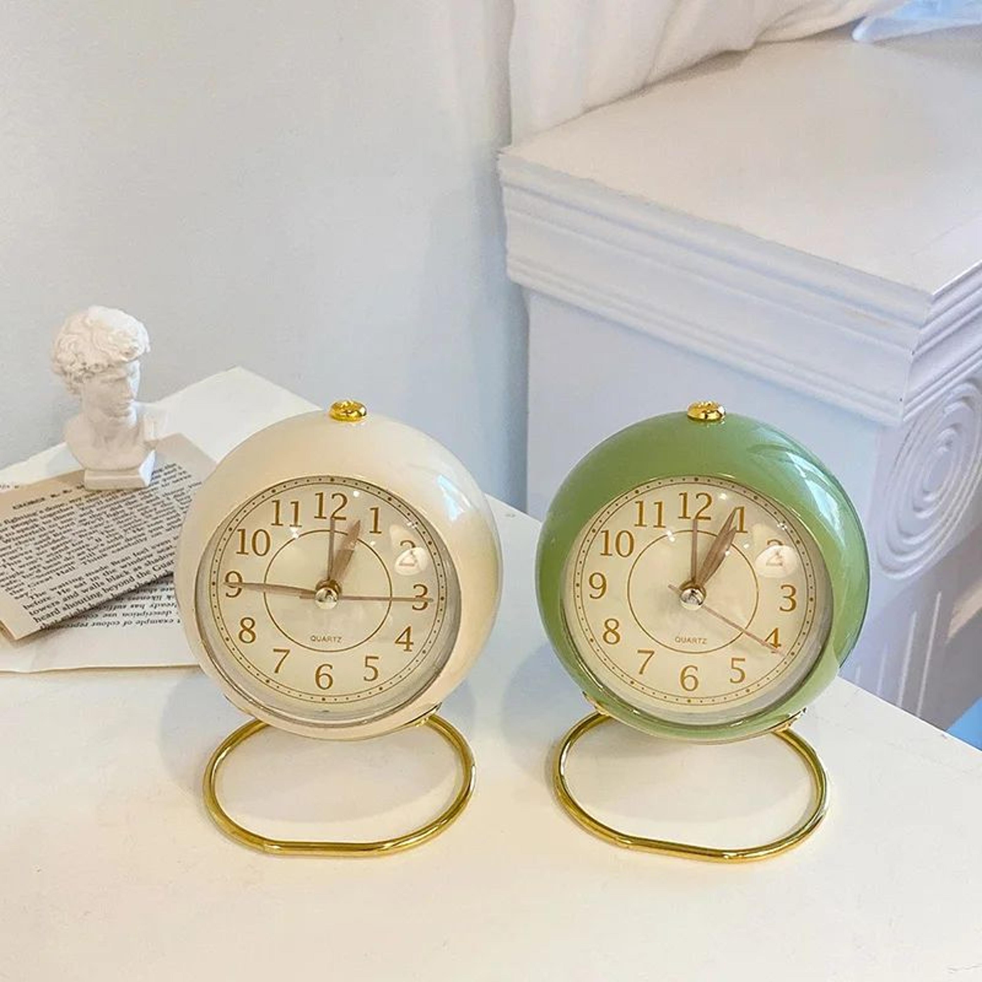 nordic silent quartz alarm clock – 4.1 in. compact metal table clock with night light stand for bedroom office decor