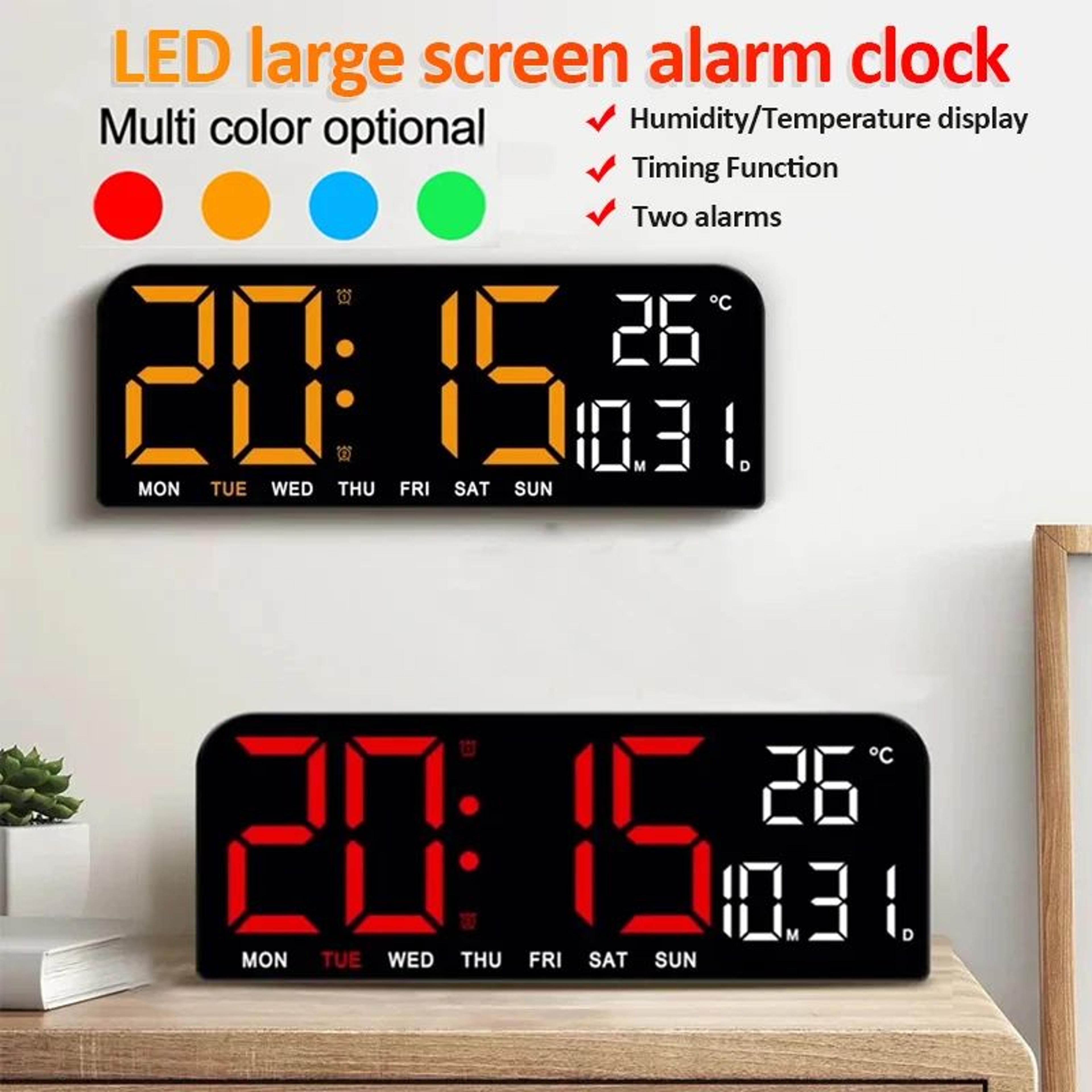 large led digital wall clock – 9.45 in temperature date week display dual alarm countdown clock with brightness control