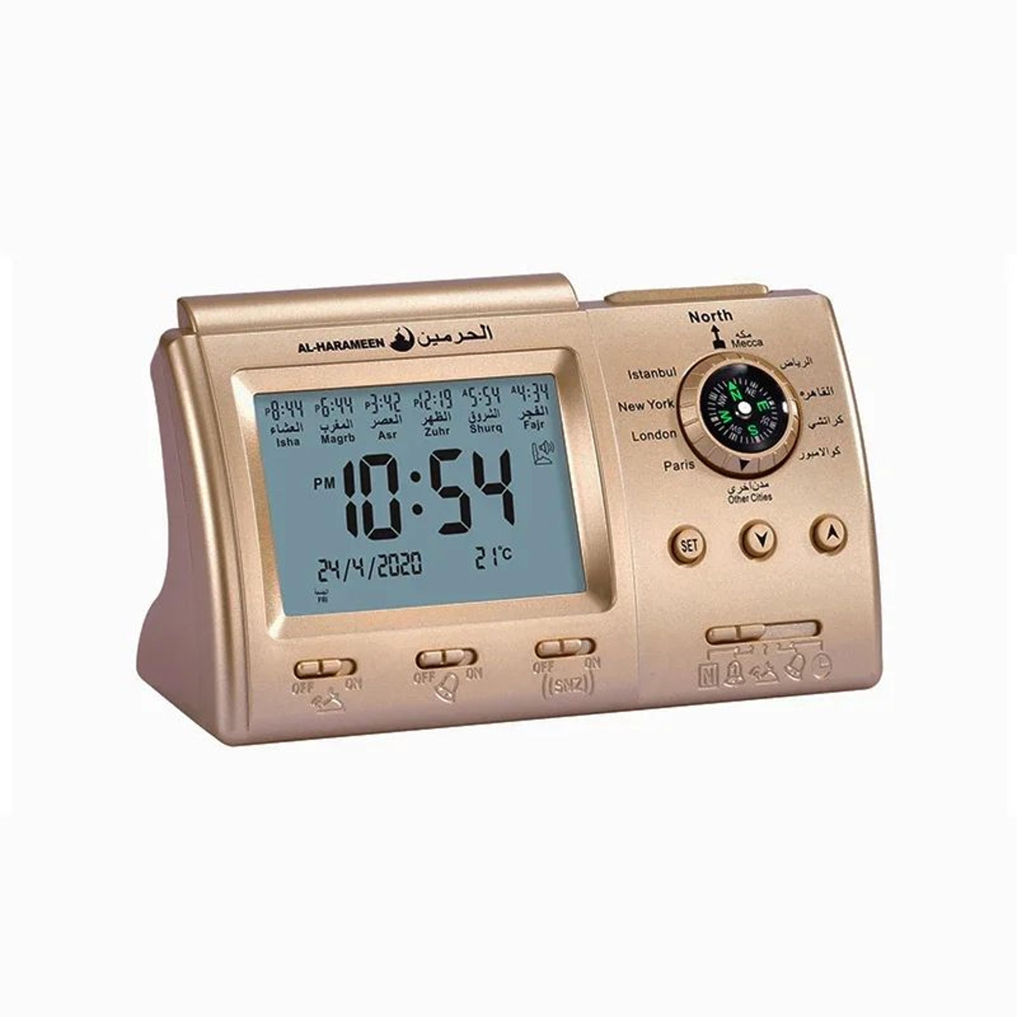 azan muslim table clock – digital islamic prayer alarm with world time display for ramadan gifts & home decoration