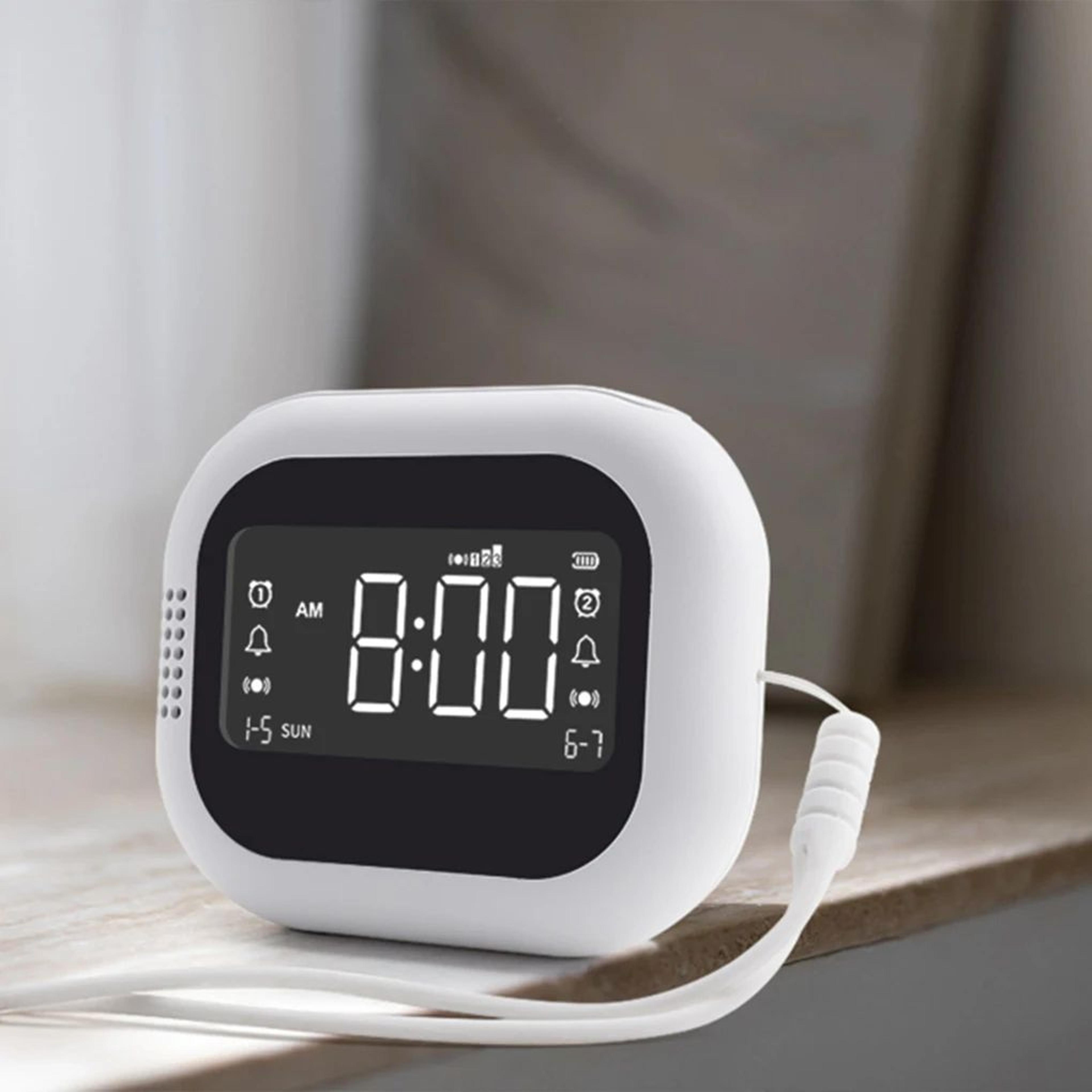 rechargeable vibration alarm clock – led display bed shaker with white noise natural sounds for heavy sleepers & student