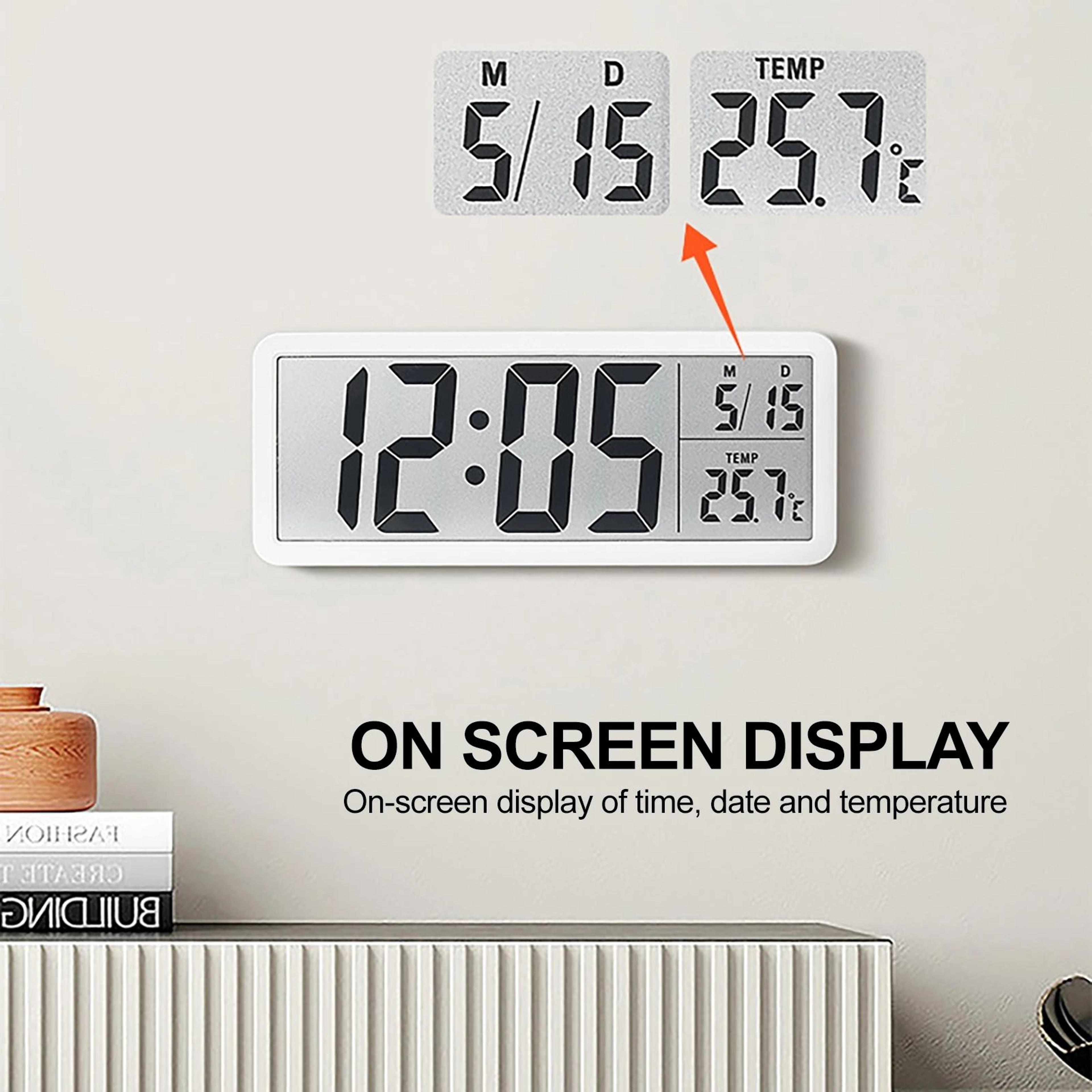 digital lcd wall clock – 7.95 in multifunctional time date temperature humidity display for wall or desktop home office