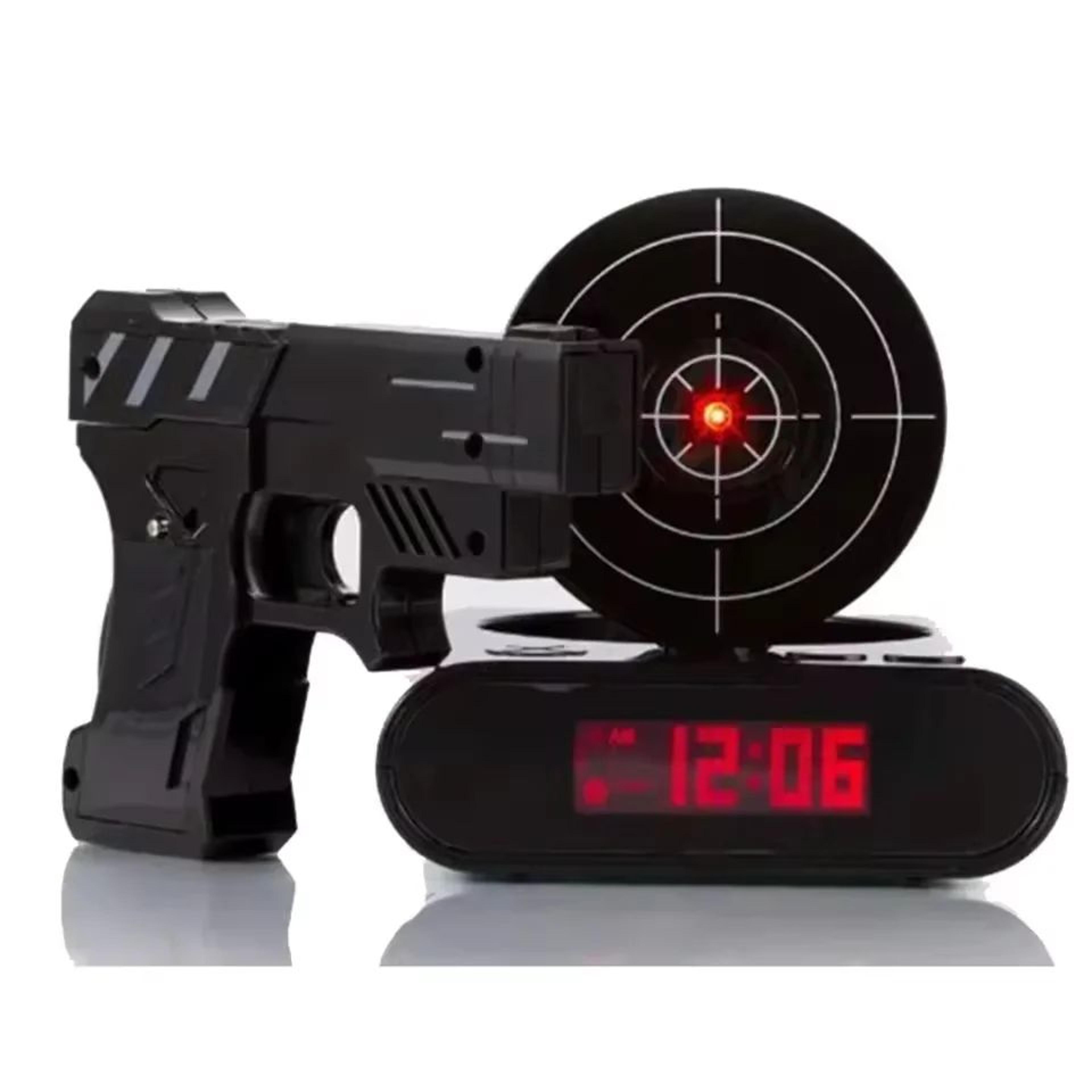 target shooting alarm clock – led digital wake up clock with infrared blaster, dual alarm modes & shooting game