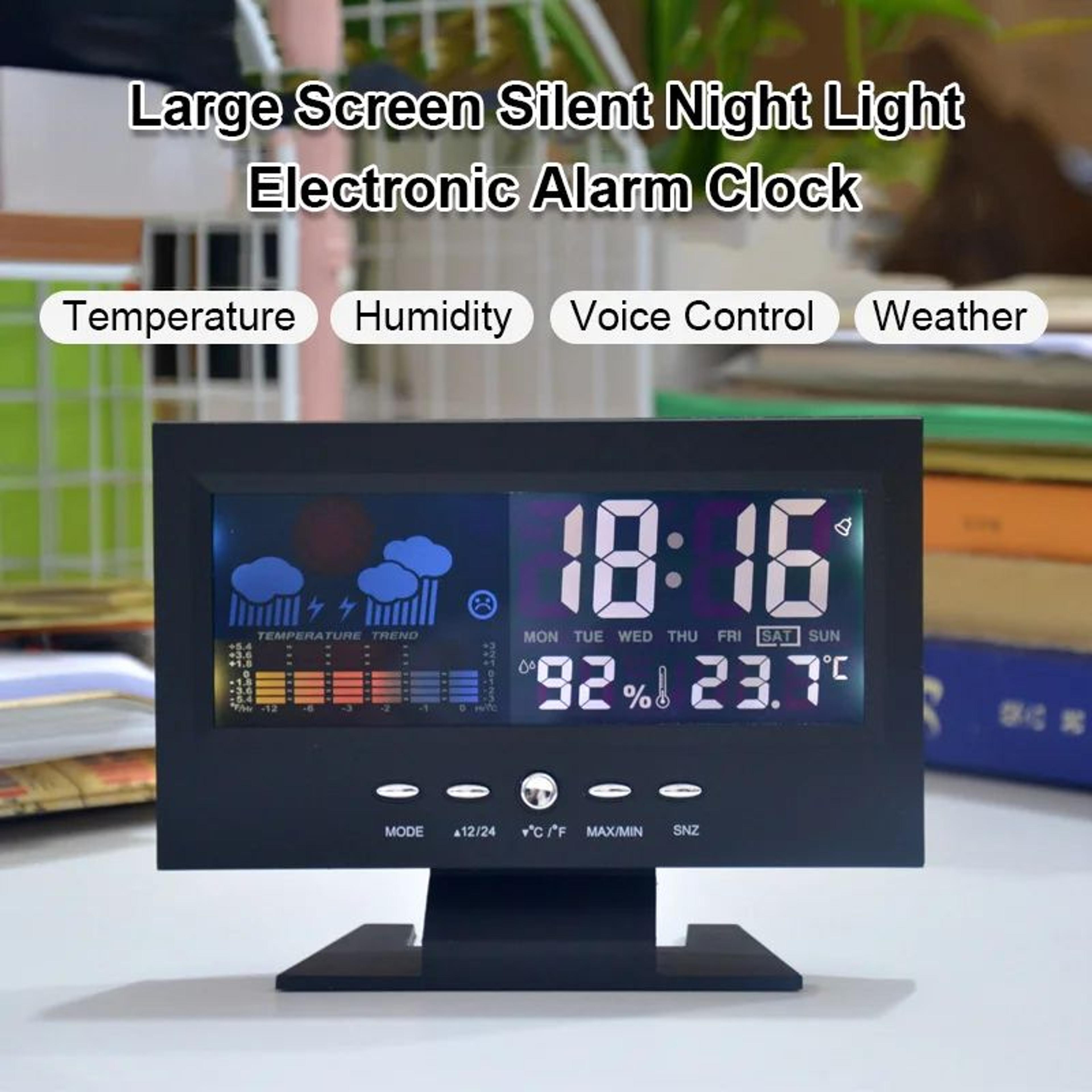 digital weather station alarm clock – sound control time temperature humidity display with usb cable for home office