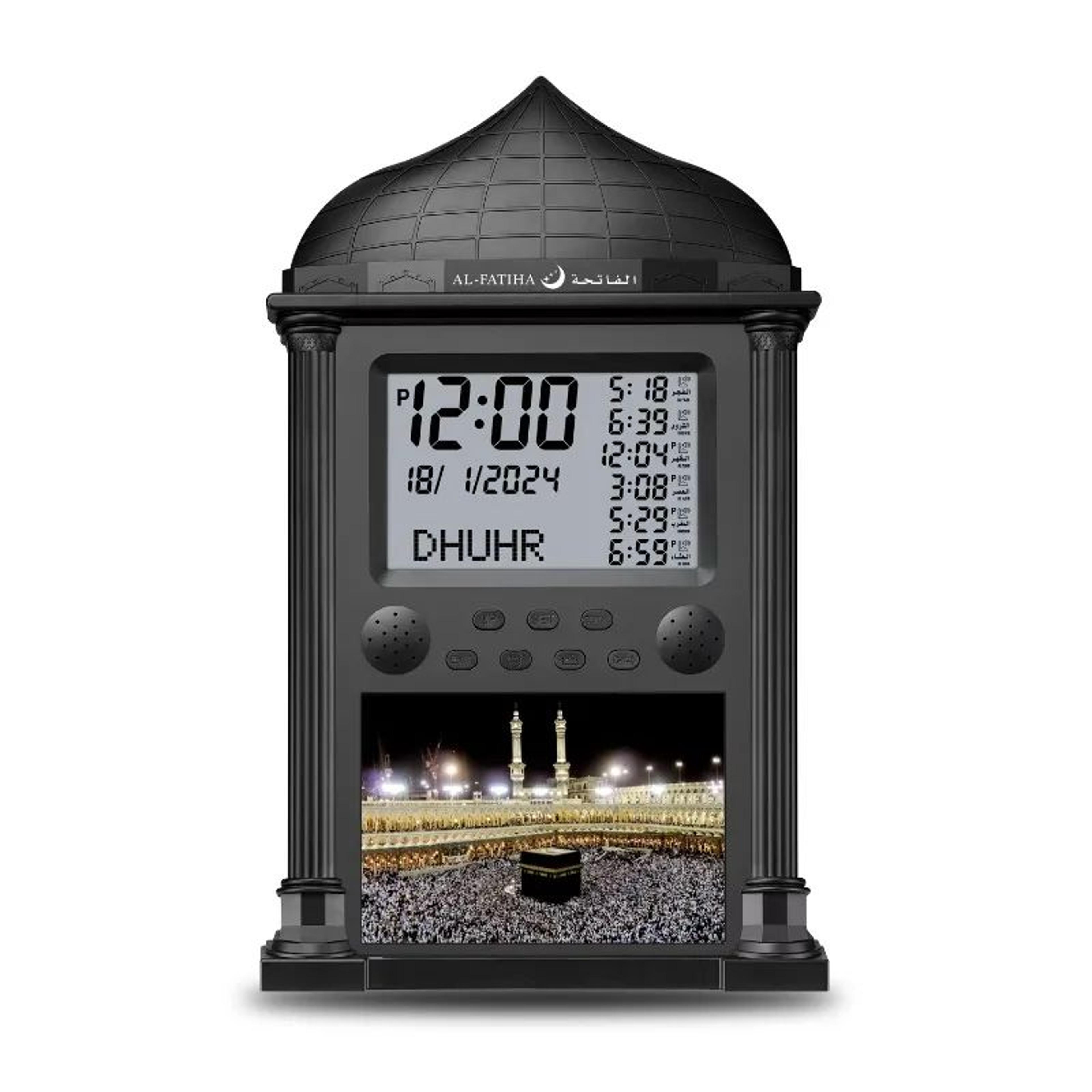 digital led azan wall clock – islamic prayer time adhan alarm with hijri calendar, qibla direction & temperature display