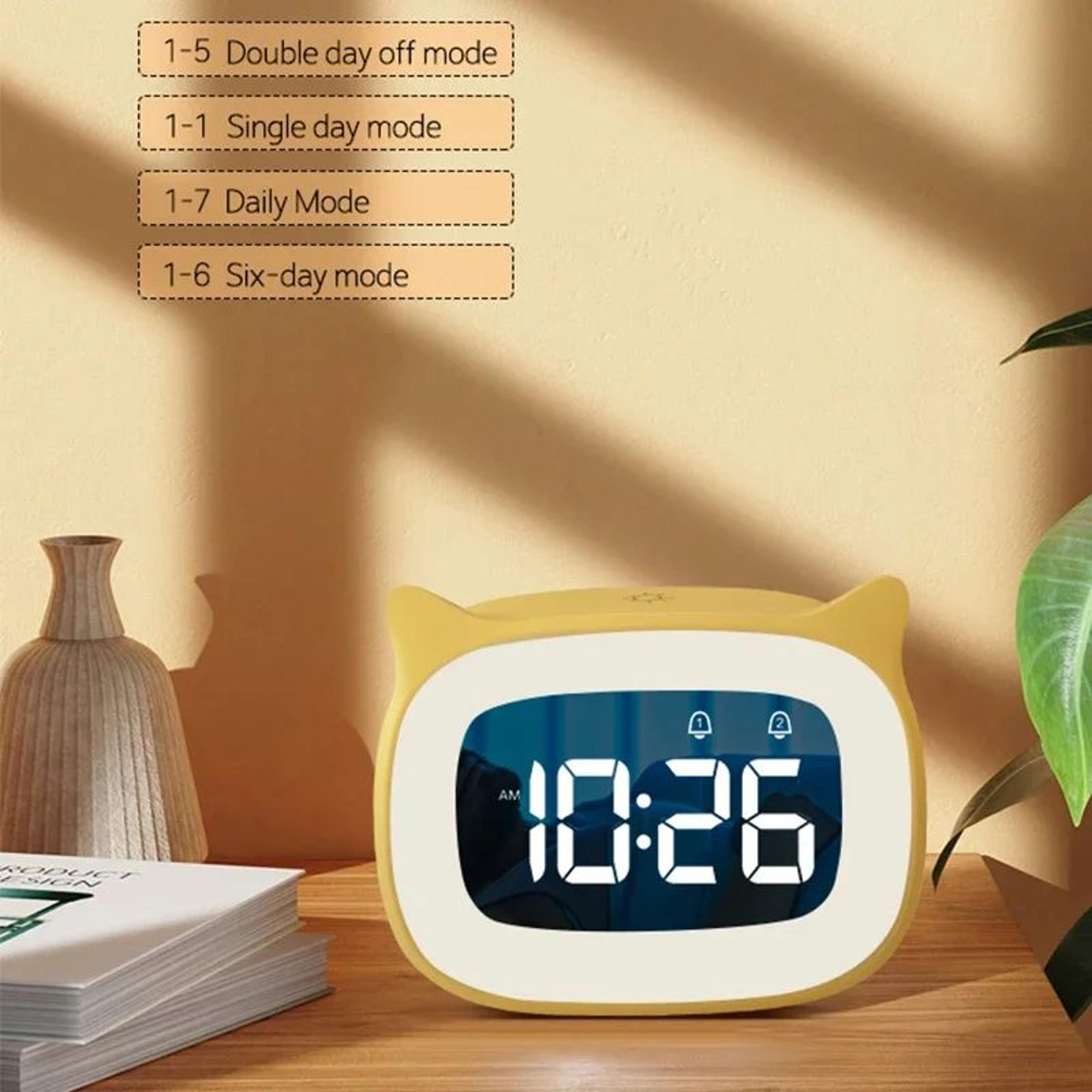cartoon led music alarm clock – usb rechargeable voice control night light with dual alarms for bedroom & desk decor