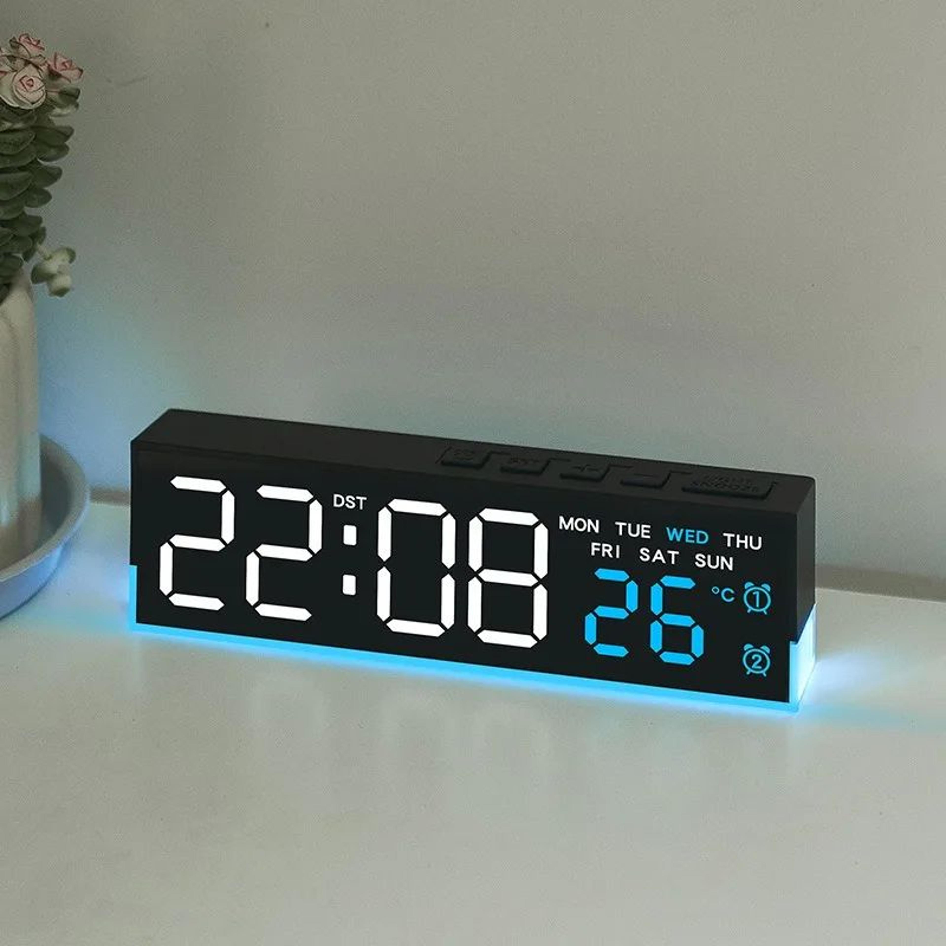 multi functional led digital alarm clock – full screen ambient light display with week, temperature & dst function