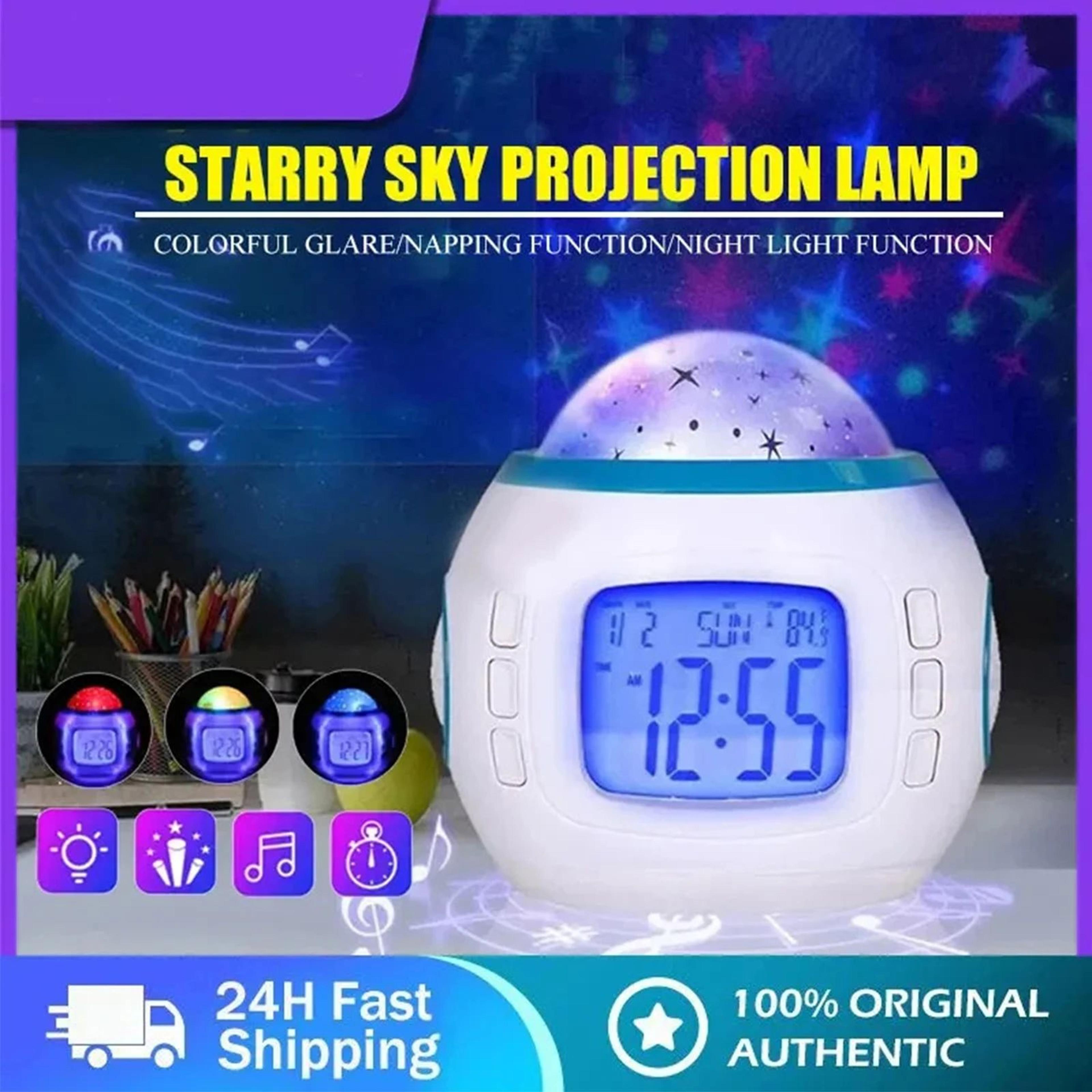 led star projector alarm clock – musical digital bedside night light with snooze for kids bedroom decor & sleep